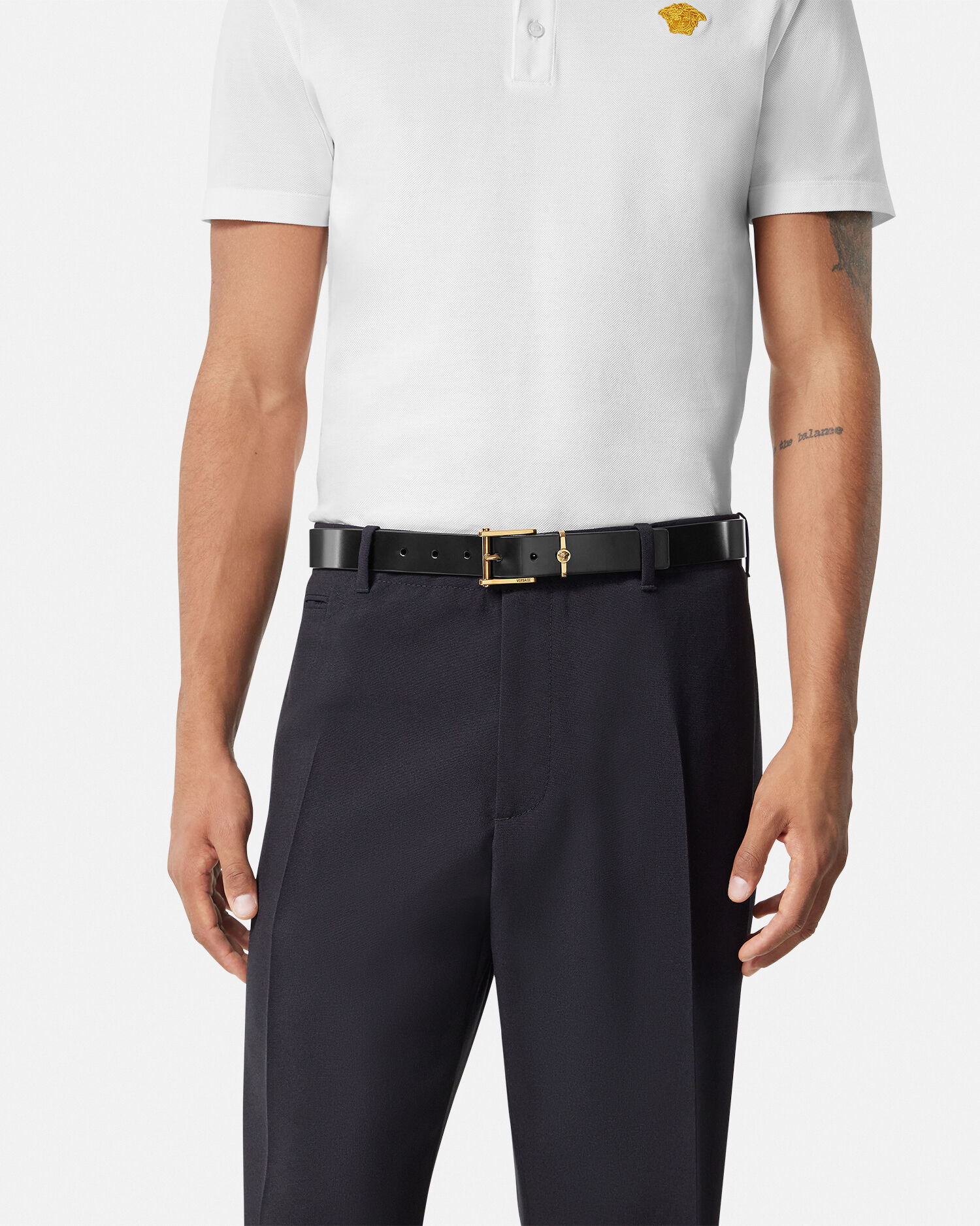 コラム レザー ベルト 3cm ブラック,ゴールド | VERSACE JP