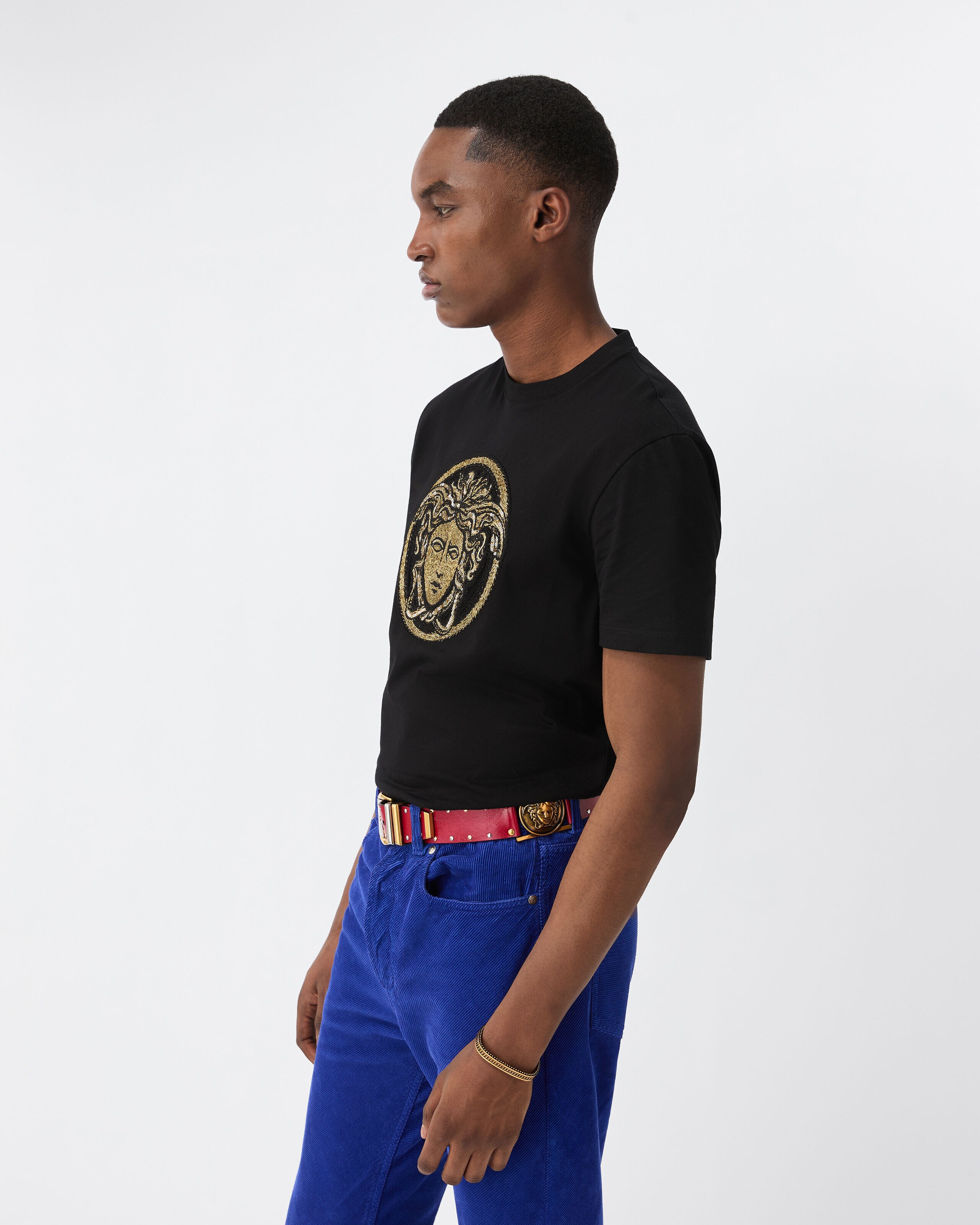 刺繍入り コットンジャージー スリム Tシャツ | VERSACE JP