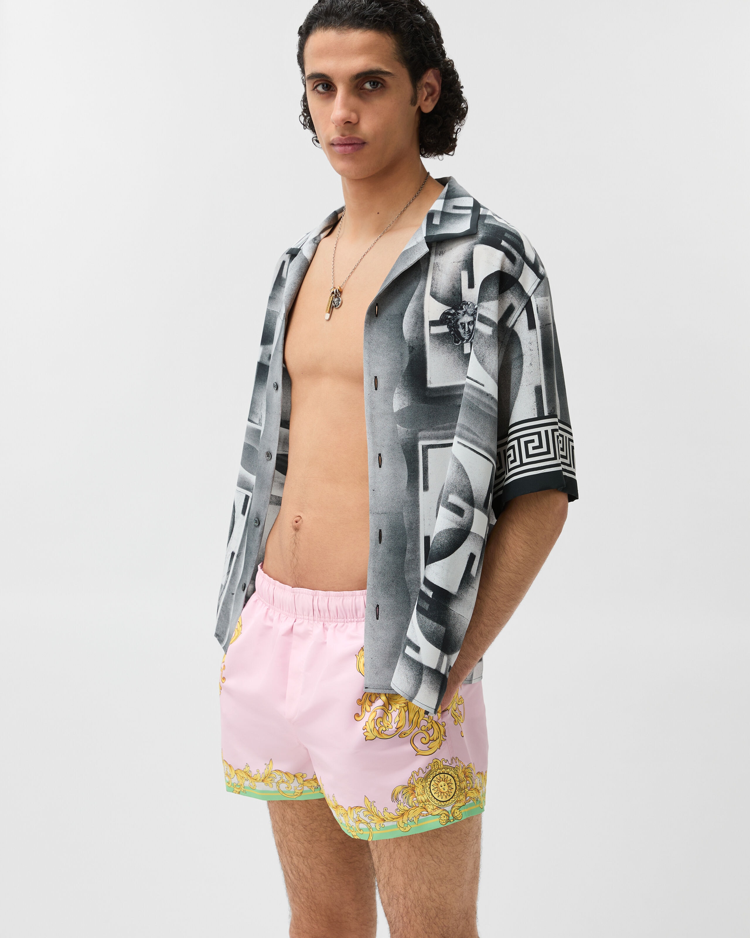 プリント スイム ショートパンツ イエロー,ピンク | VERSACE JP