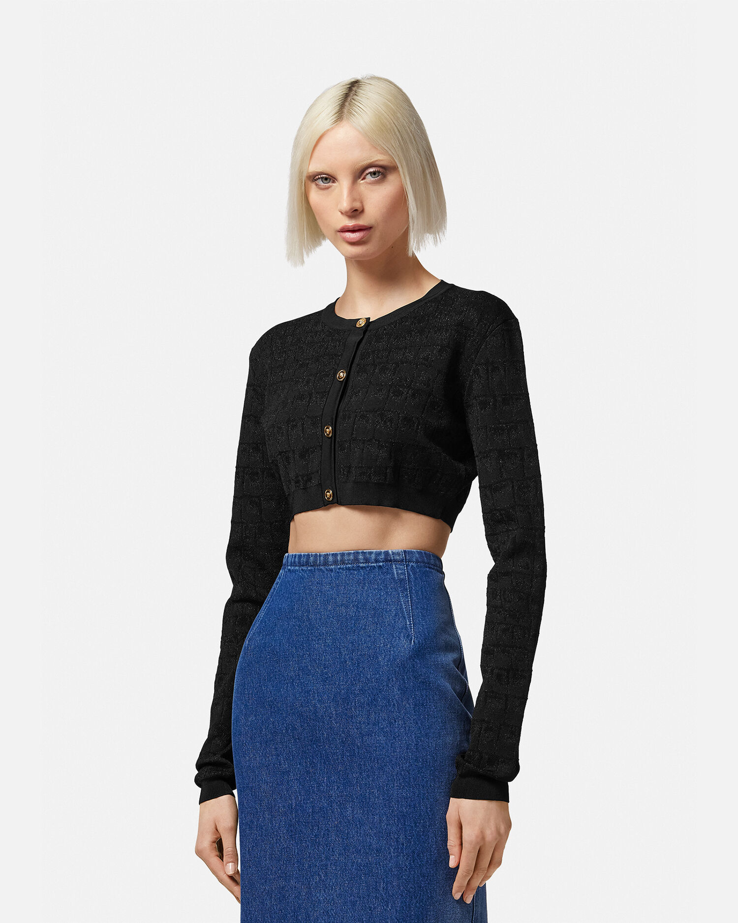 Versace クロコ ジャカード ニット クロップ カーディガン | VERSACE
