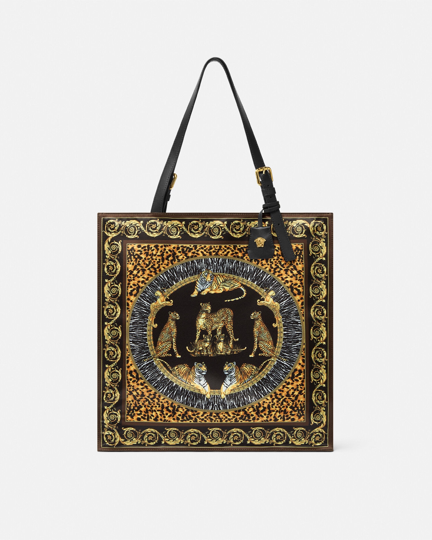 VERSACE トートバッグ 大型 黒×金 グレカ 太陽神 ターンロック VERSACE JEANS COUTURE (ヴェルサーチェ ジーンズ クチュール
