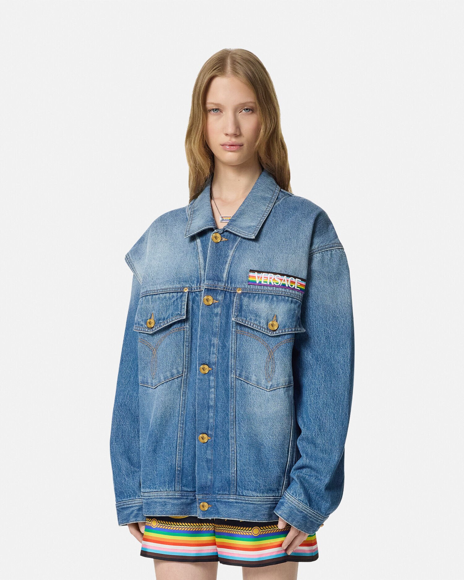 オーバーサイズ デニム ジャケット プライド バロッコ ブルー | VERSACE JP