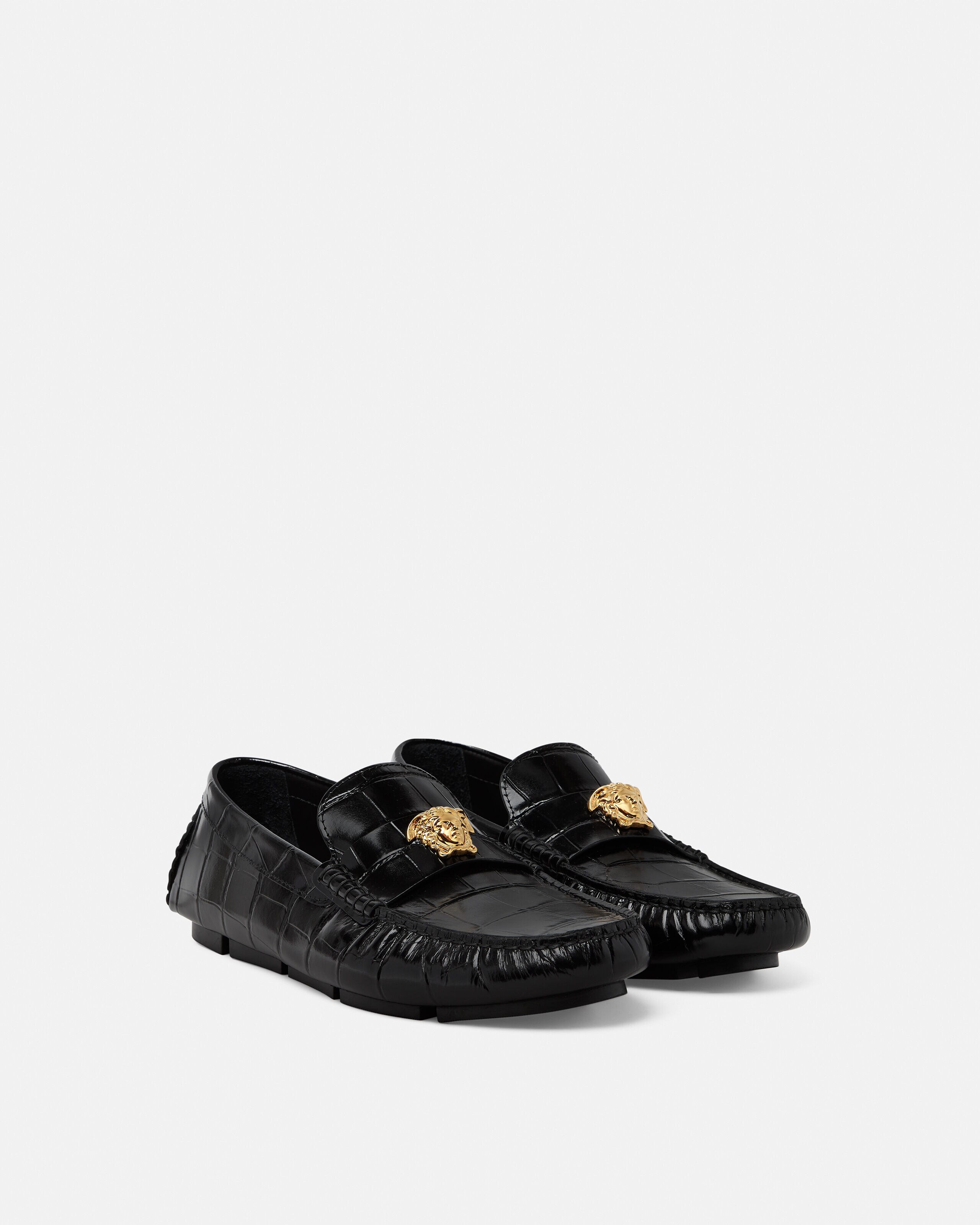 メドゥーサ レザー ドライバー シューズ ブラック,ゴールド | VERSACE JP