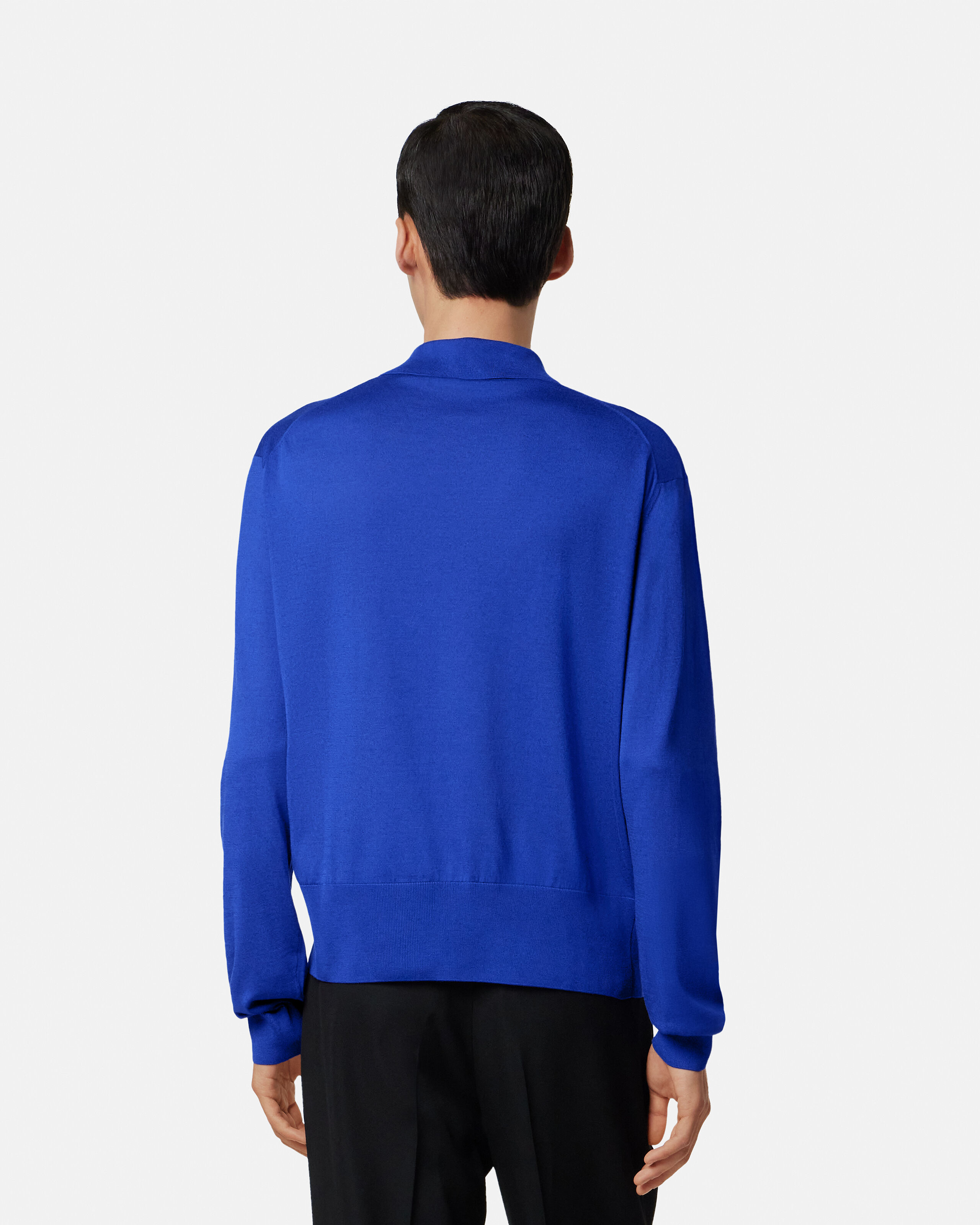 シルクブレンド ニット ポロ カーディガン ブルー | VERSACE JP