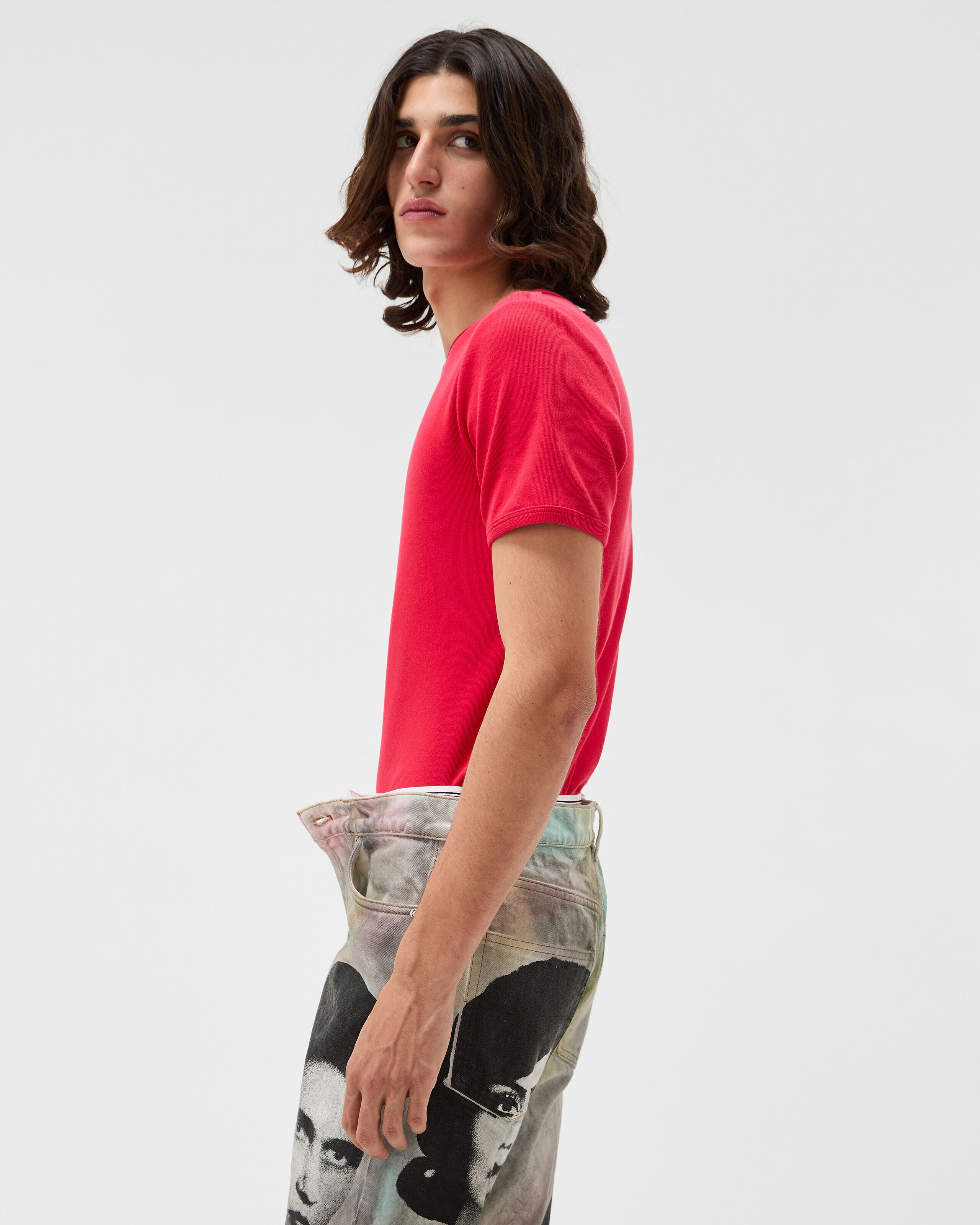 VERSACE - VERSACE ★カットソー★ティシャツ★リブニット 刺繍入り リブニット コットンジャージー Tシャツ レッド | VERSACE JP
