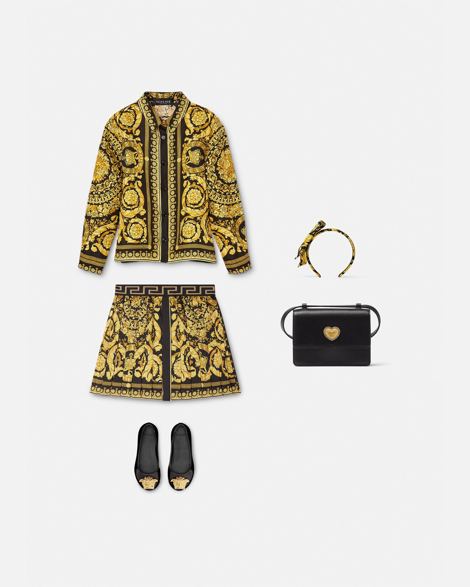 VERSACE☆キッズ ロゴバロッココットンドレス ブラック/ゴールド バロッコ キッズ シルク シャツ ブラック,プリント | VERSACE JP