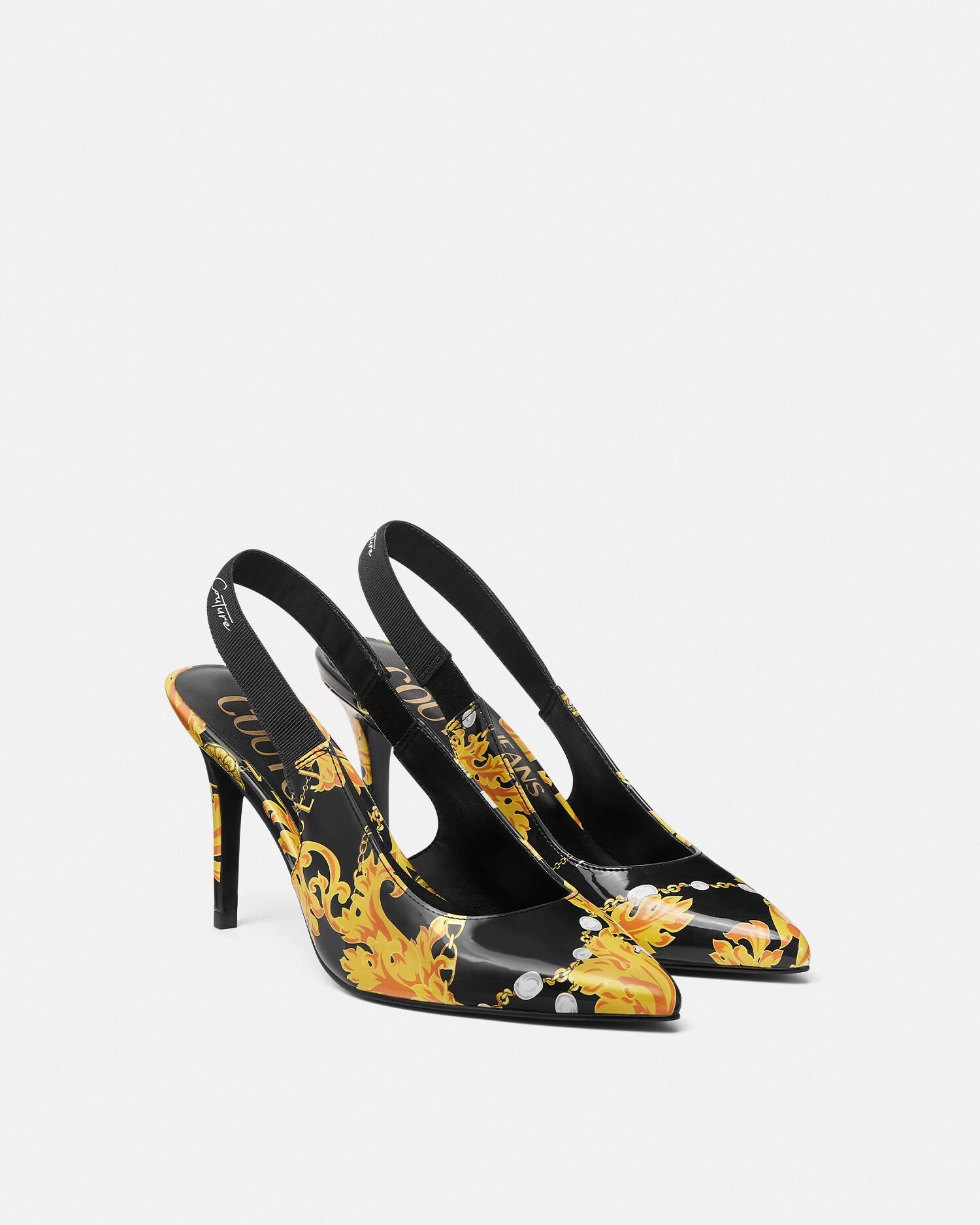 ★VERSACE★ロゴ スカーレット スリングバッグ パンプス チェーン クチュール スカーレット スリングバック パンプス