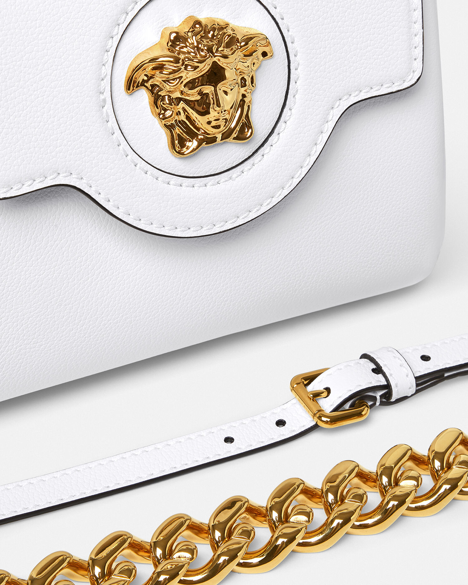 ラ メドゥーサ スモール レザー トップハンドル ホワイト | VERSACE JP