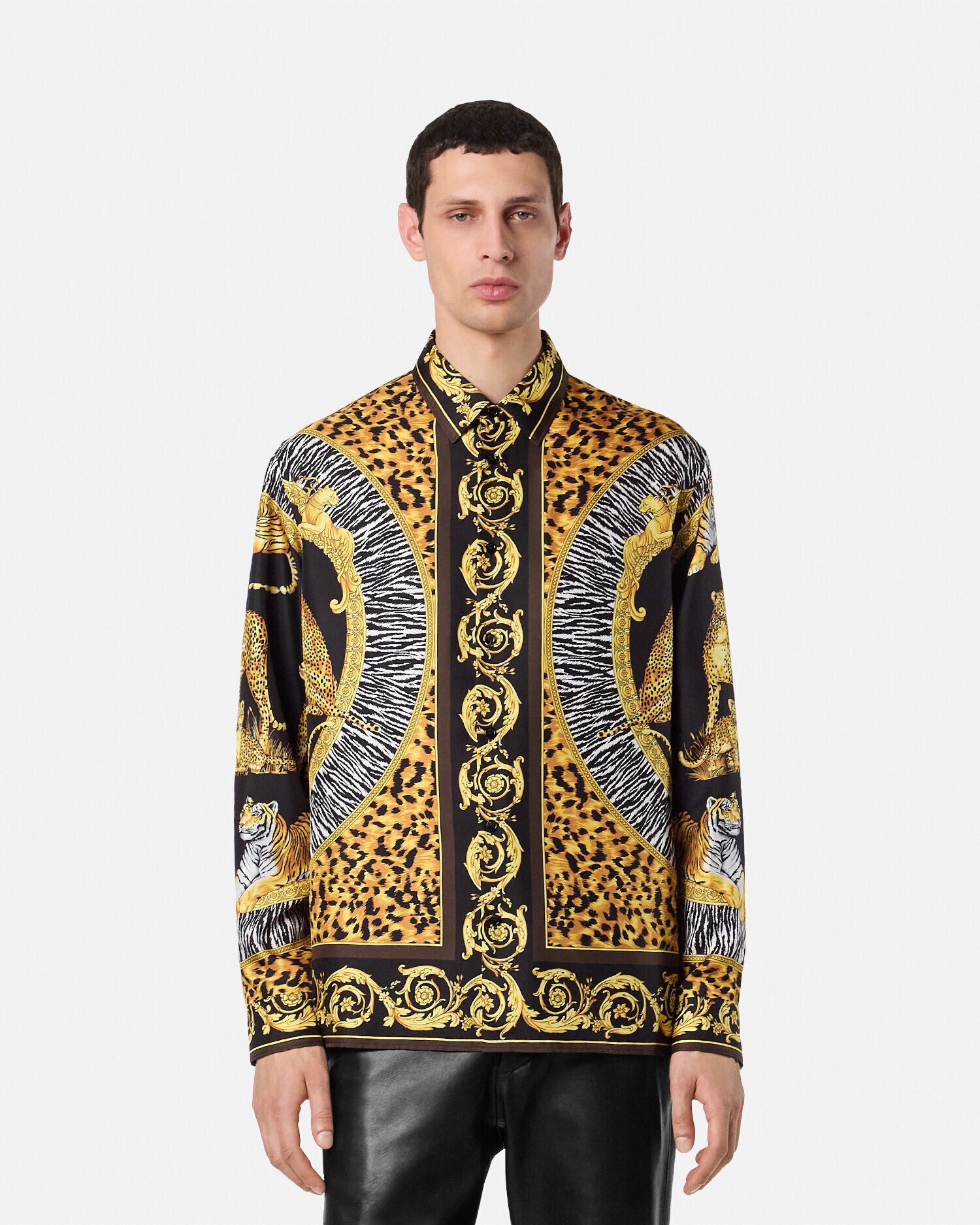 シルク シャツ ワイルド キャッツ ブラック,プリント | VERSACE JP