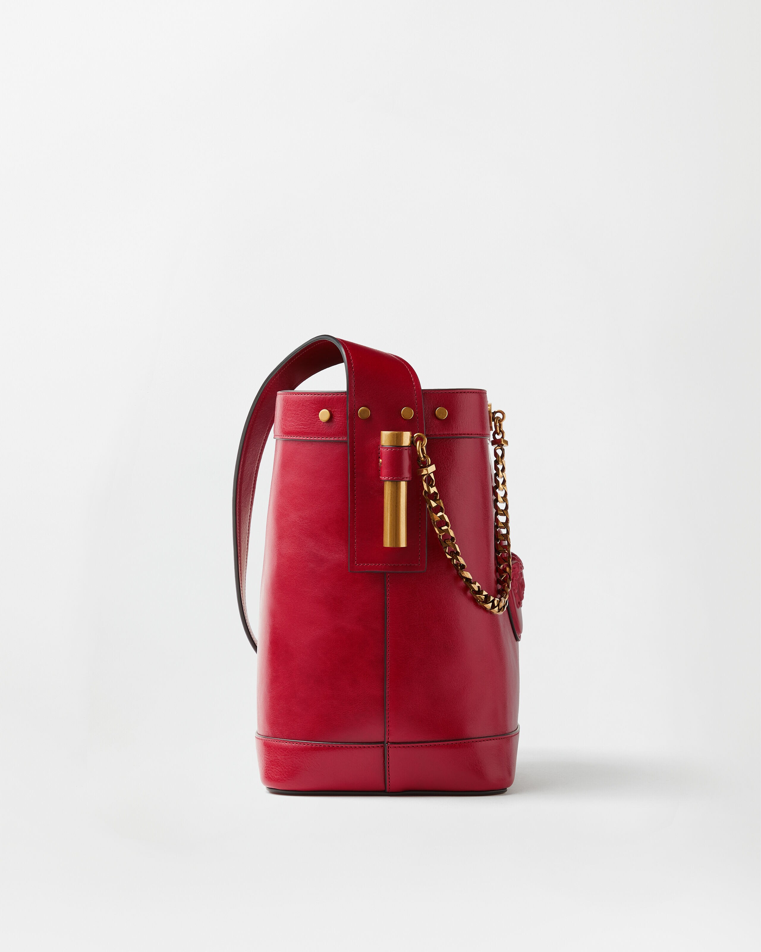 洋上のビーナス ピヴォ スモール レザー バケット バッグ レッド | VERSACE JP