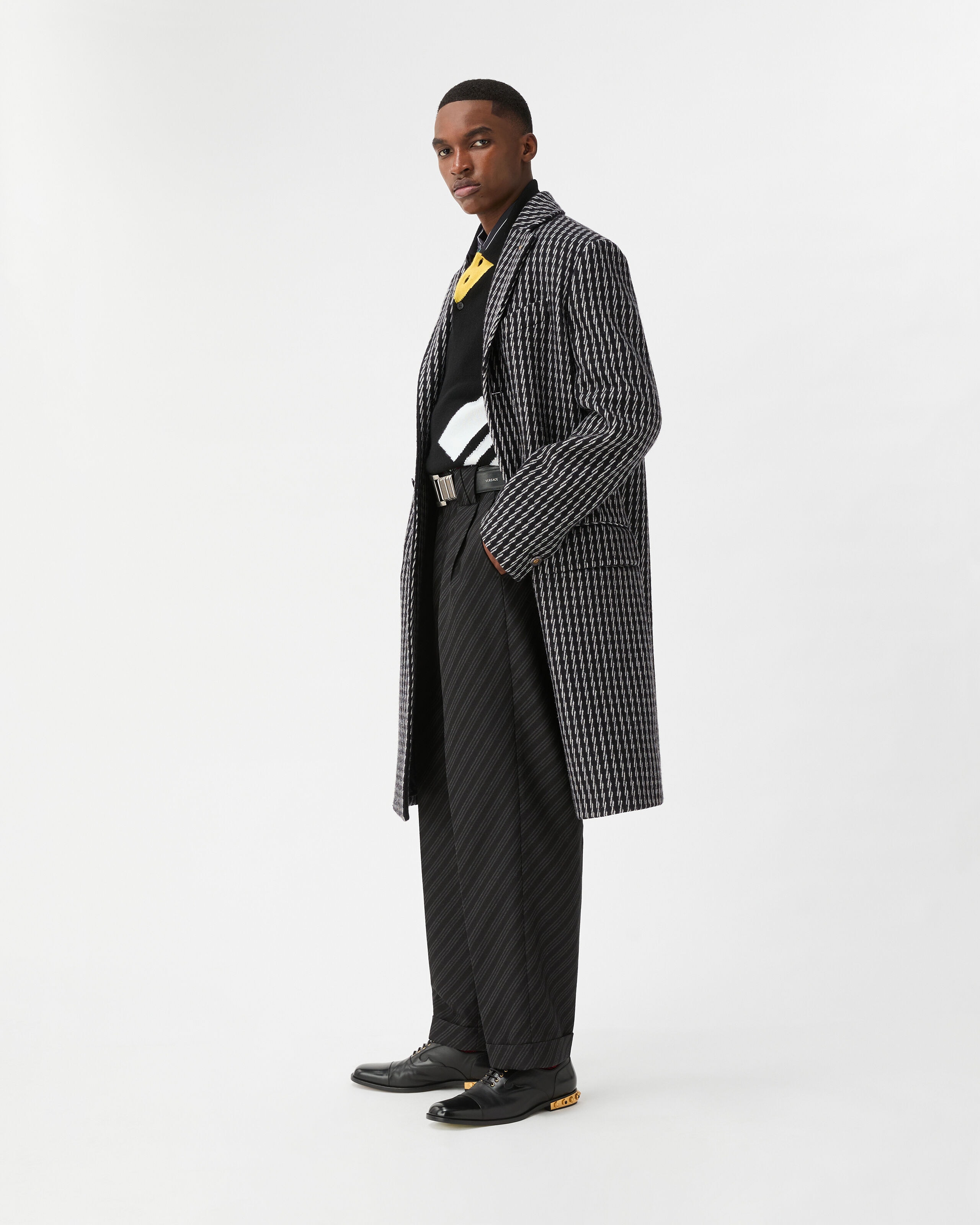 Peserico ウール&カシミヤコート ジャカード ウール＆カシミヤ コート グレー | VERSACE JP