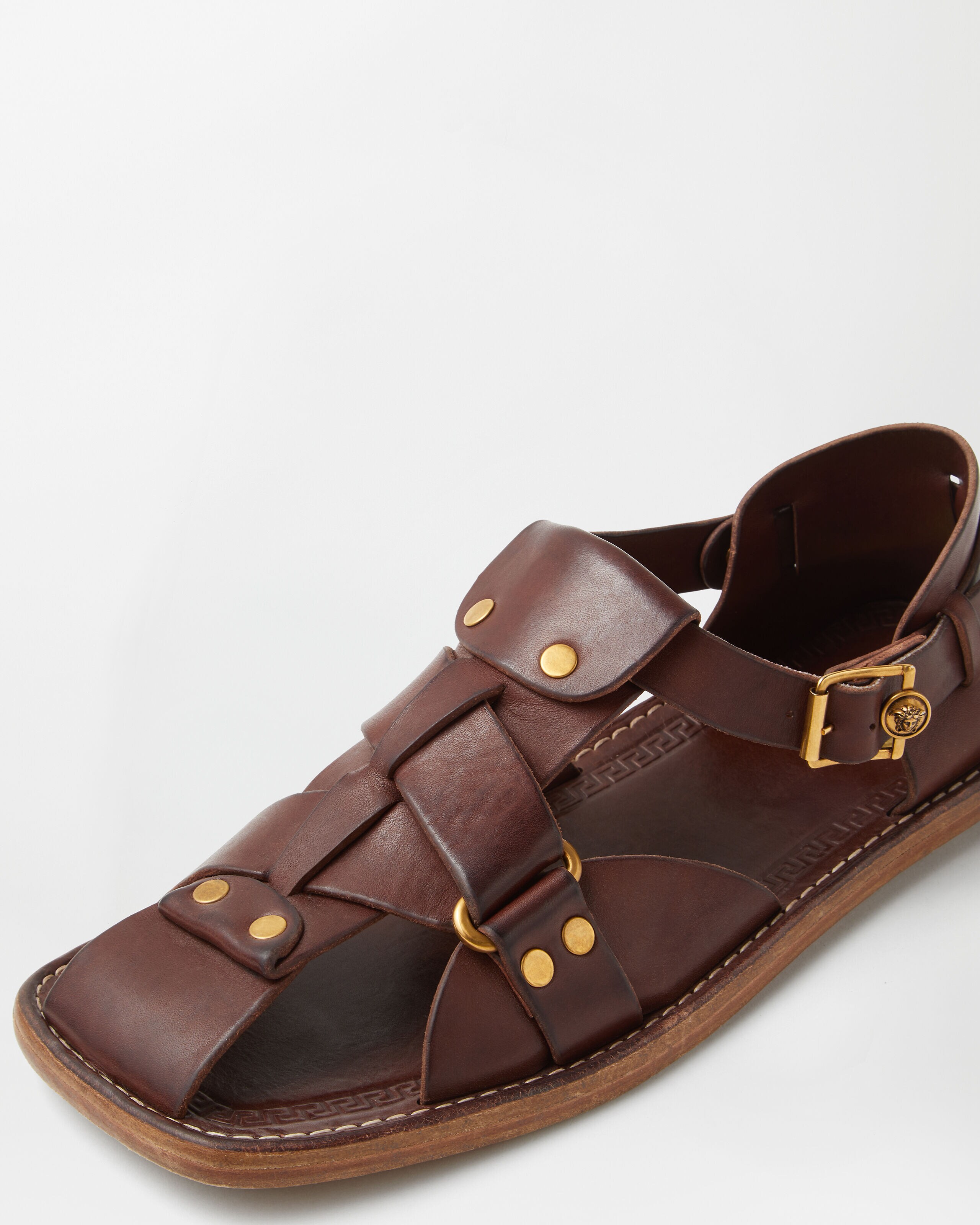 スーベニア レザー サンダル ブラウン | VERSACE JP