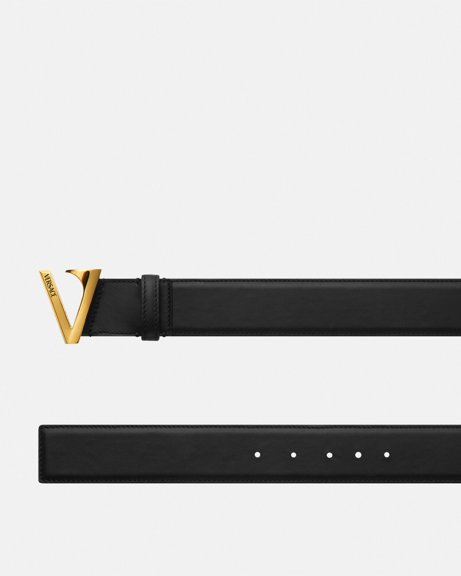 レターV レザー ベルト 4 cm ブラック,ゴールド | VERSACE JP