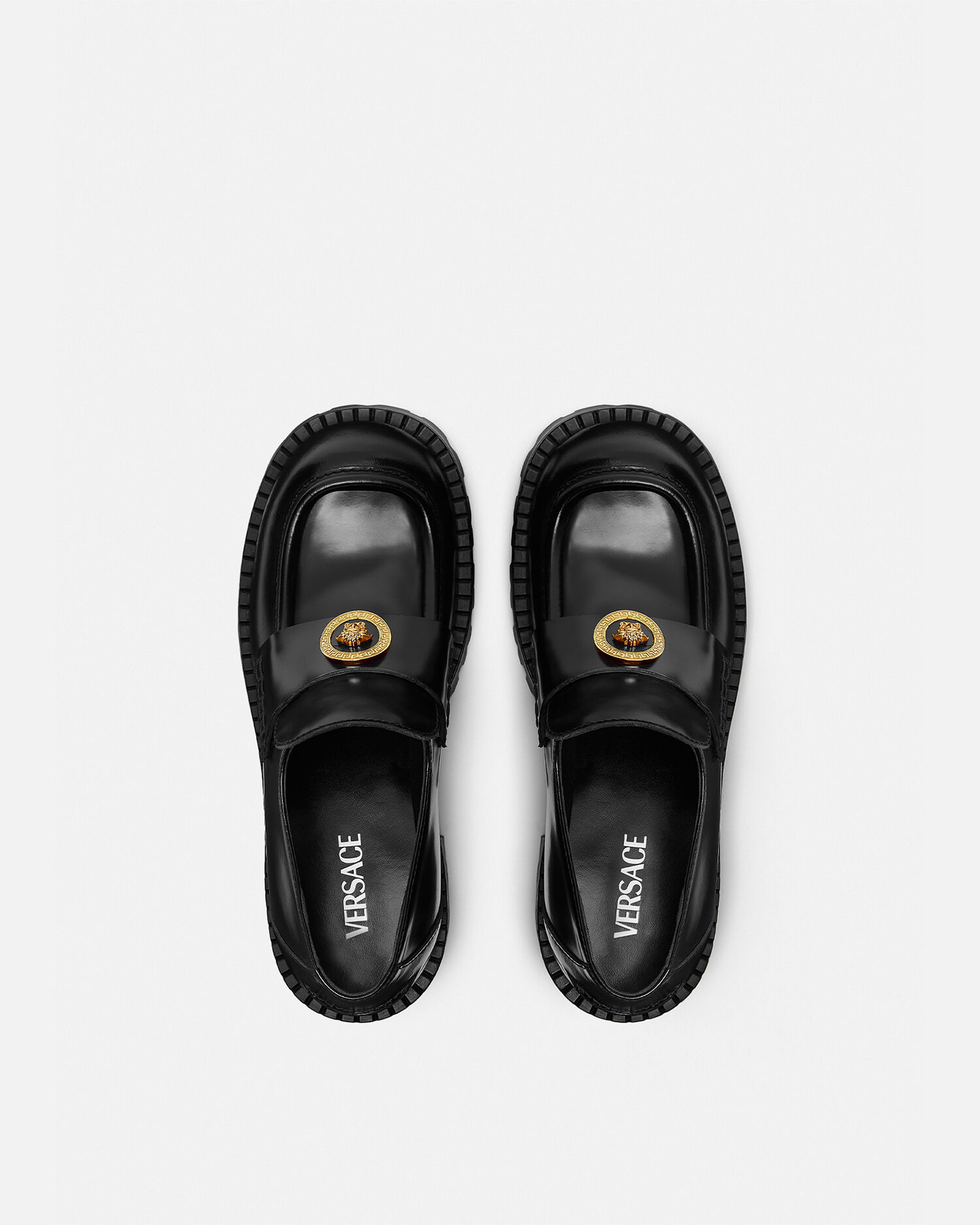 VERSACE ブラック ローファー VERSACE ヴェルサーチ 靴 ローファー メンズ42 ブラック レザー