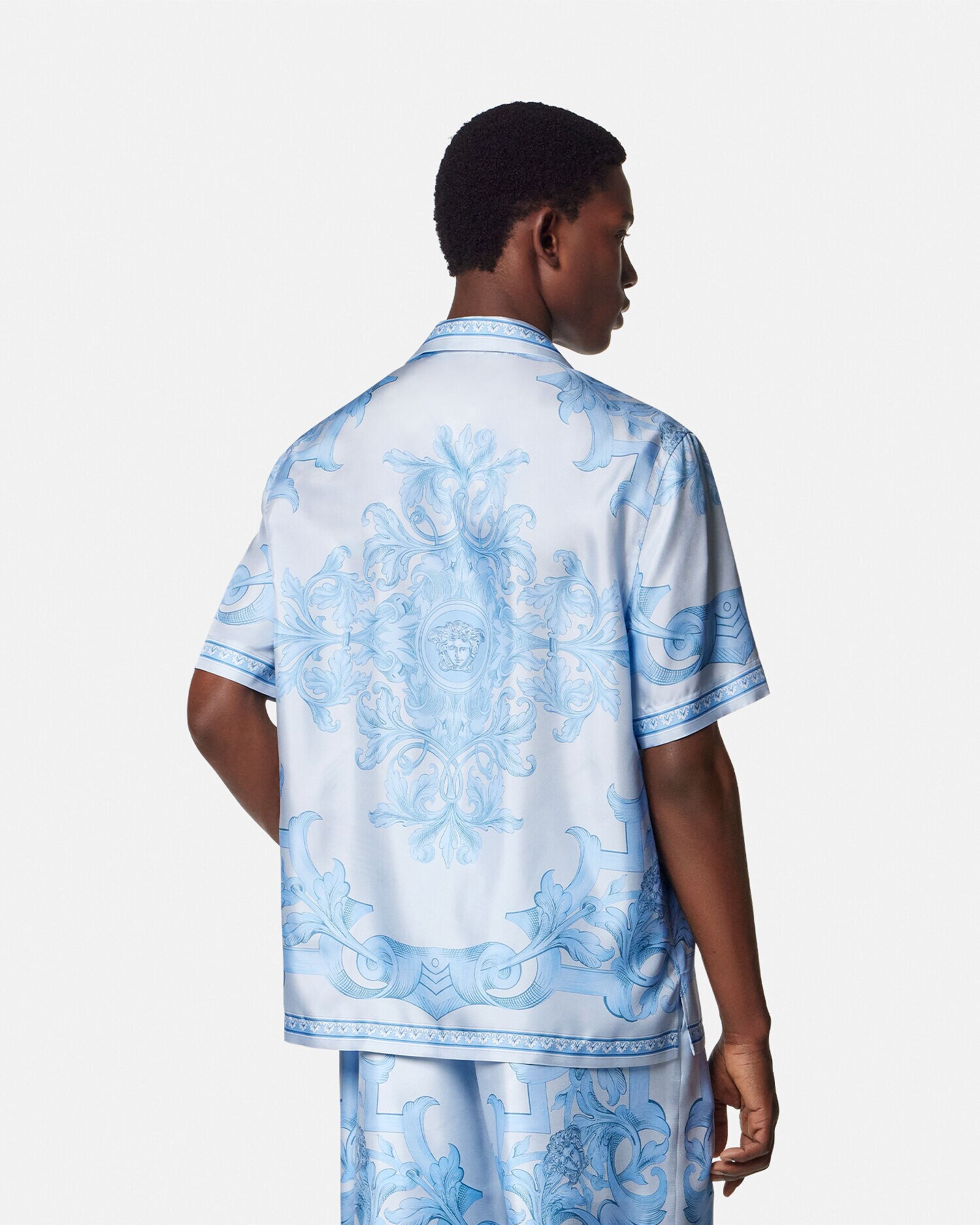 シルク シャツ アーキテクチュラル バロック ブルー,ホワイト | VERSACE JP