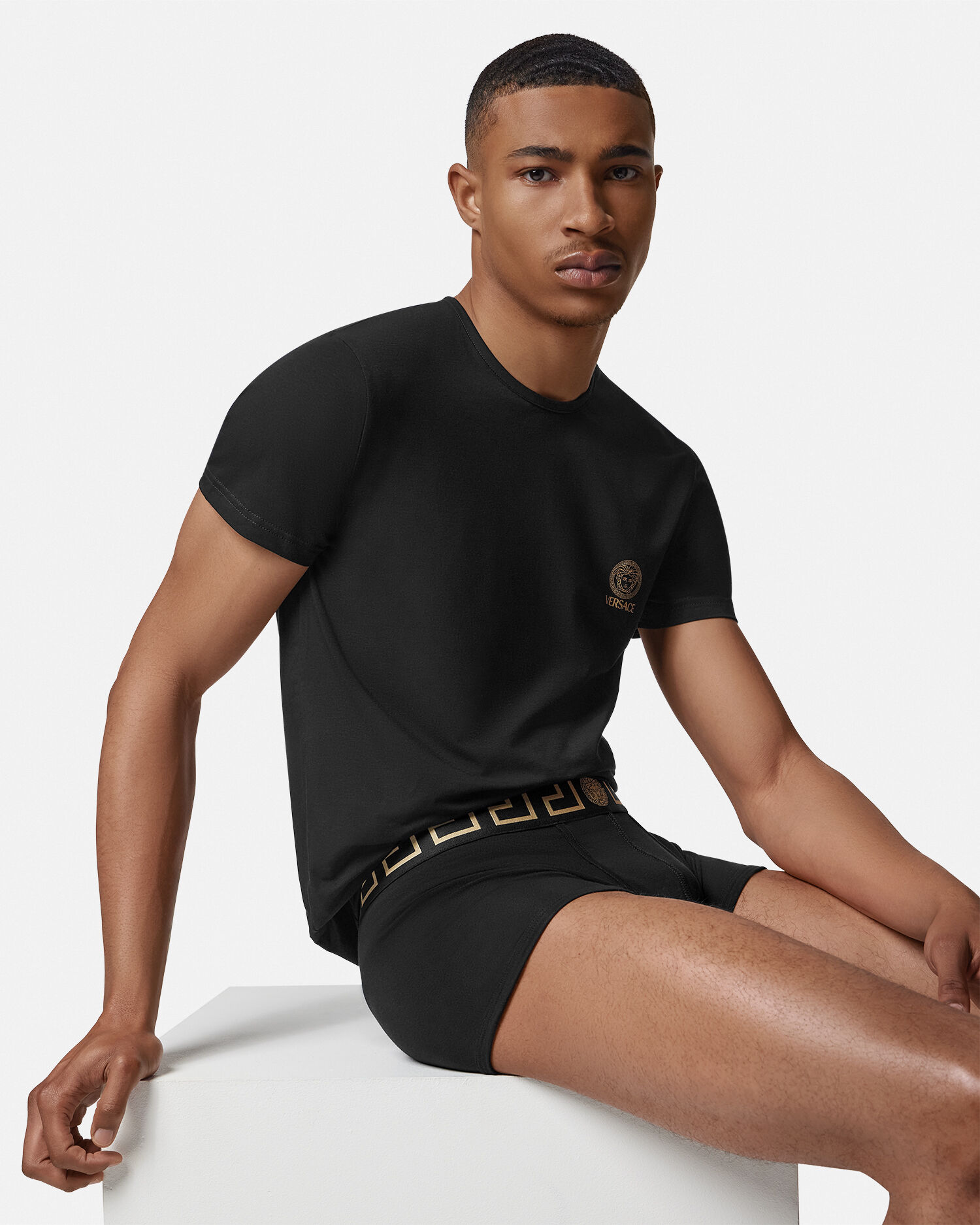コットンジャージー トランクス 2枚パック ブラック | VERSACE JP