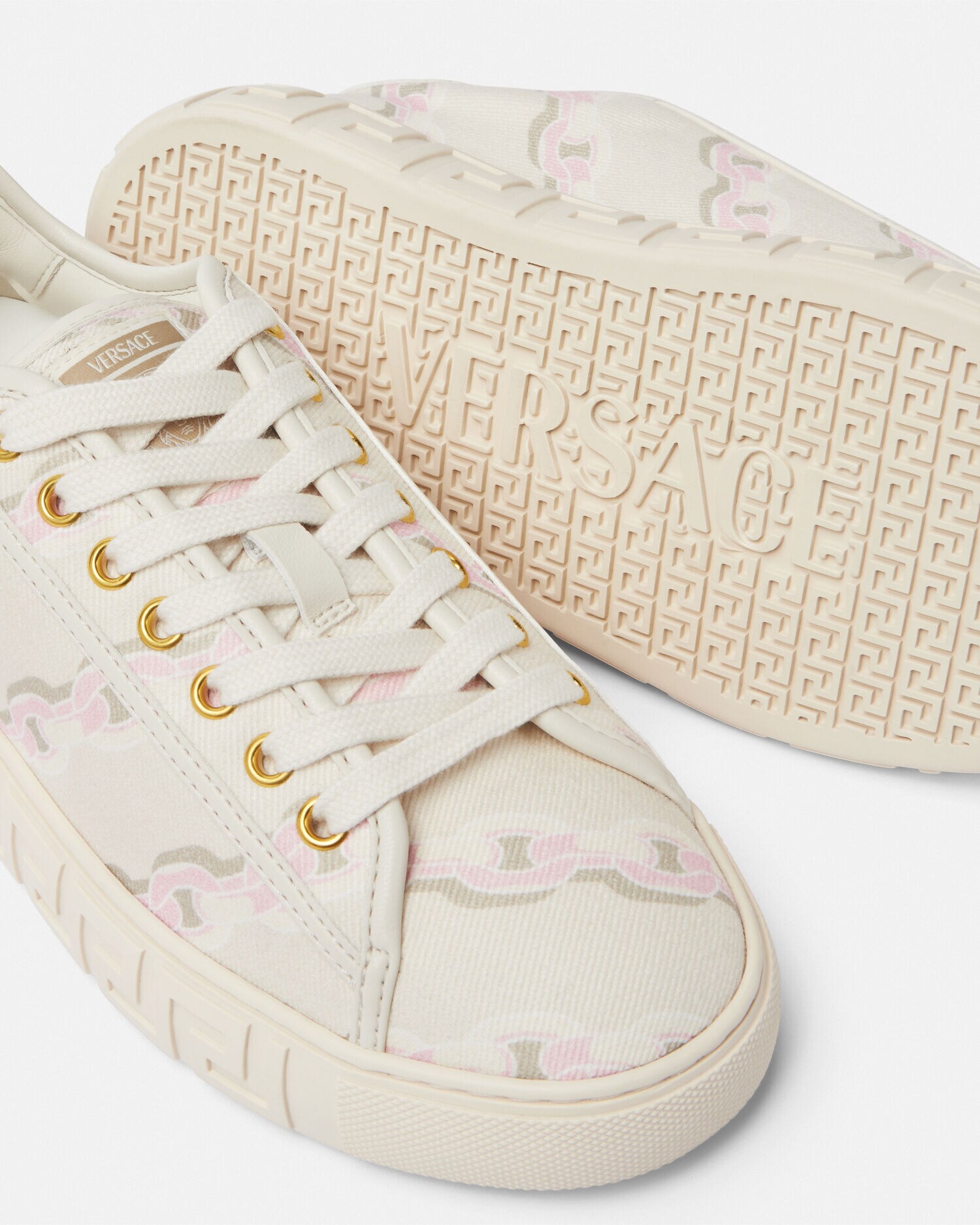 チェーン ストライプ グレカ スニーカー ホワイト,ピンク