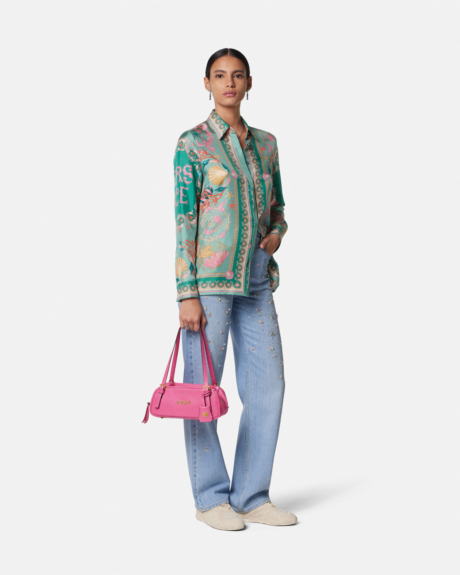 ショルダーバッグ・ポシェット Versace Borsa A Spalla Bowling Tag ボウリング ショルダー バッグ ヴェルサーチェ タグ ピンク