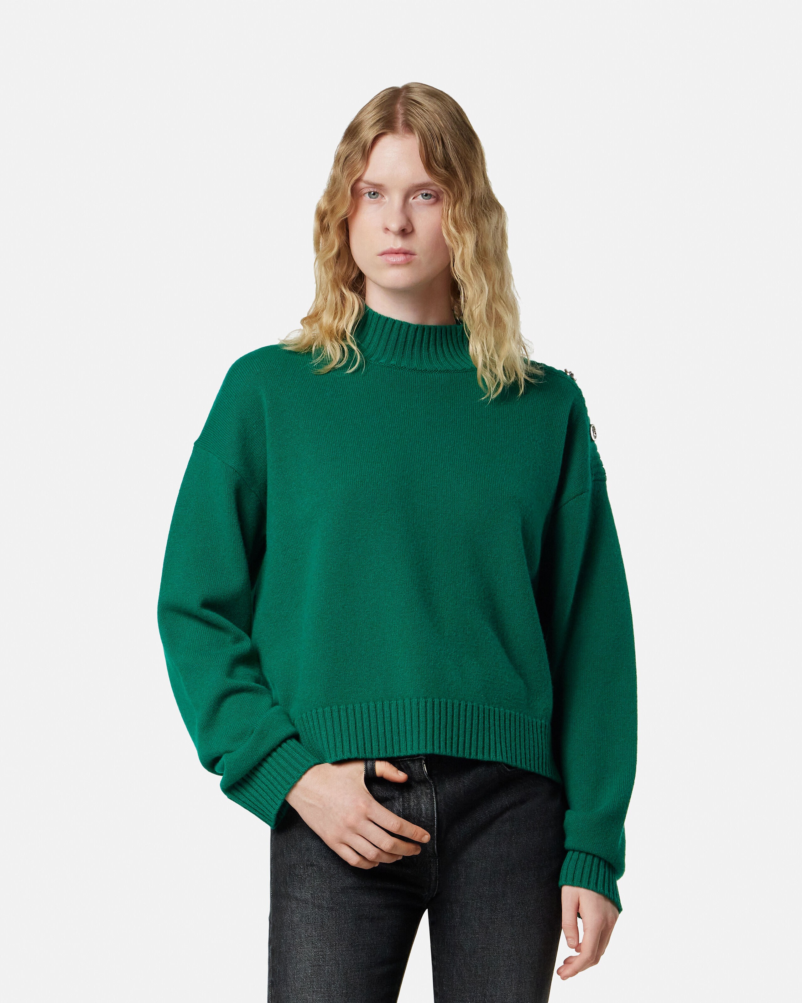 ウールカシミヤ ニット ボクシー セーター グリーン | VERSACE JP