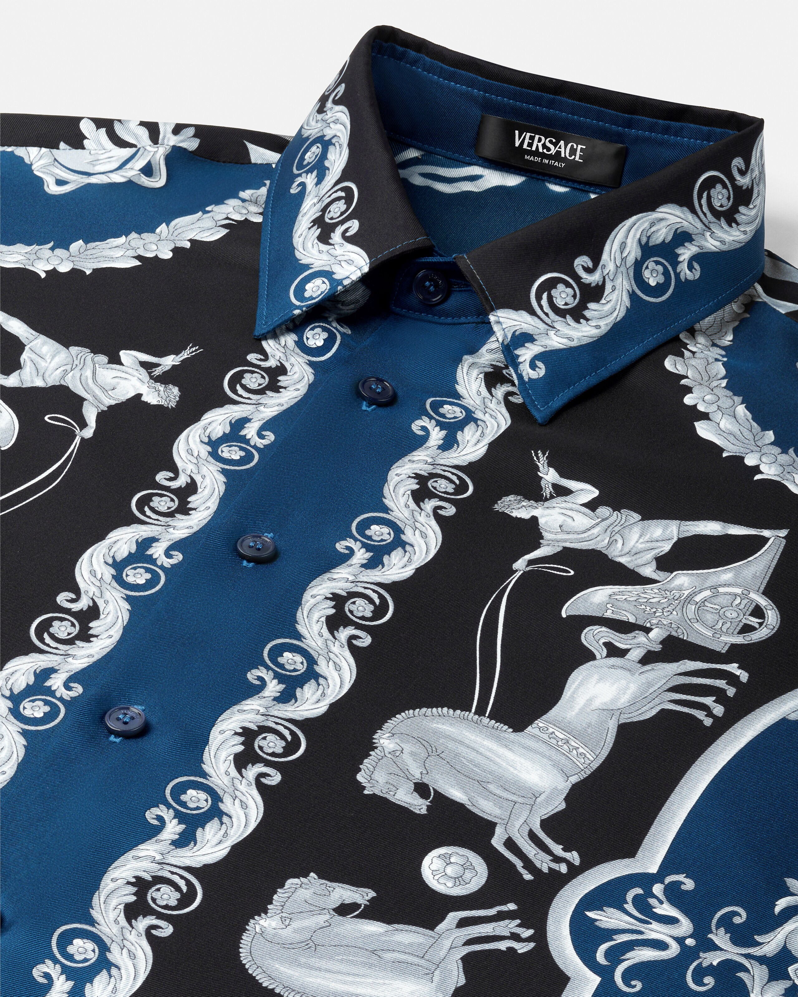 プリント シルク ツイル レギュラー シャツ ブラック,ブルー | VERSACE JP