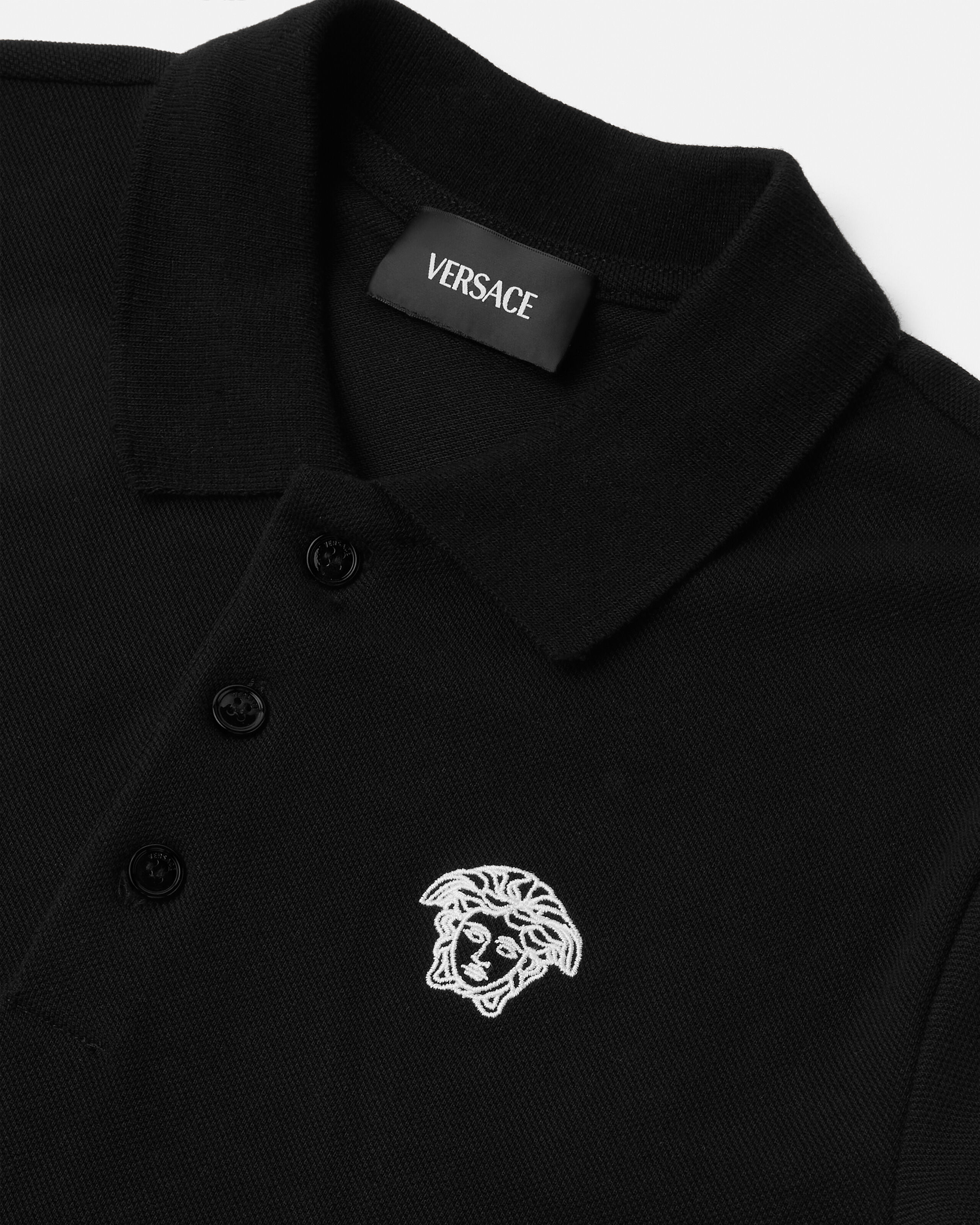 キッズ 刺繍入り コットンピケ ポロシャツ ブラック | VERSACE JP