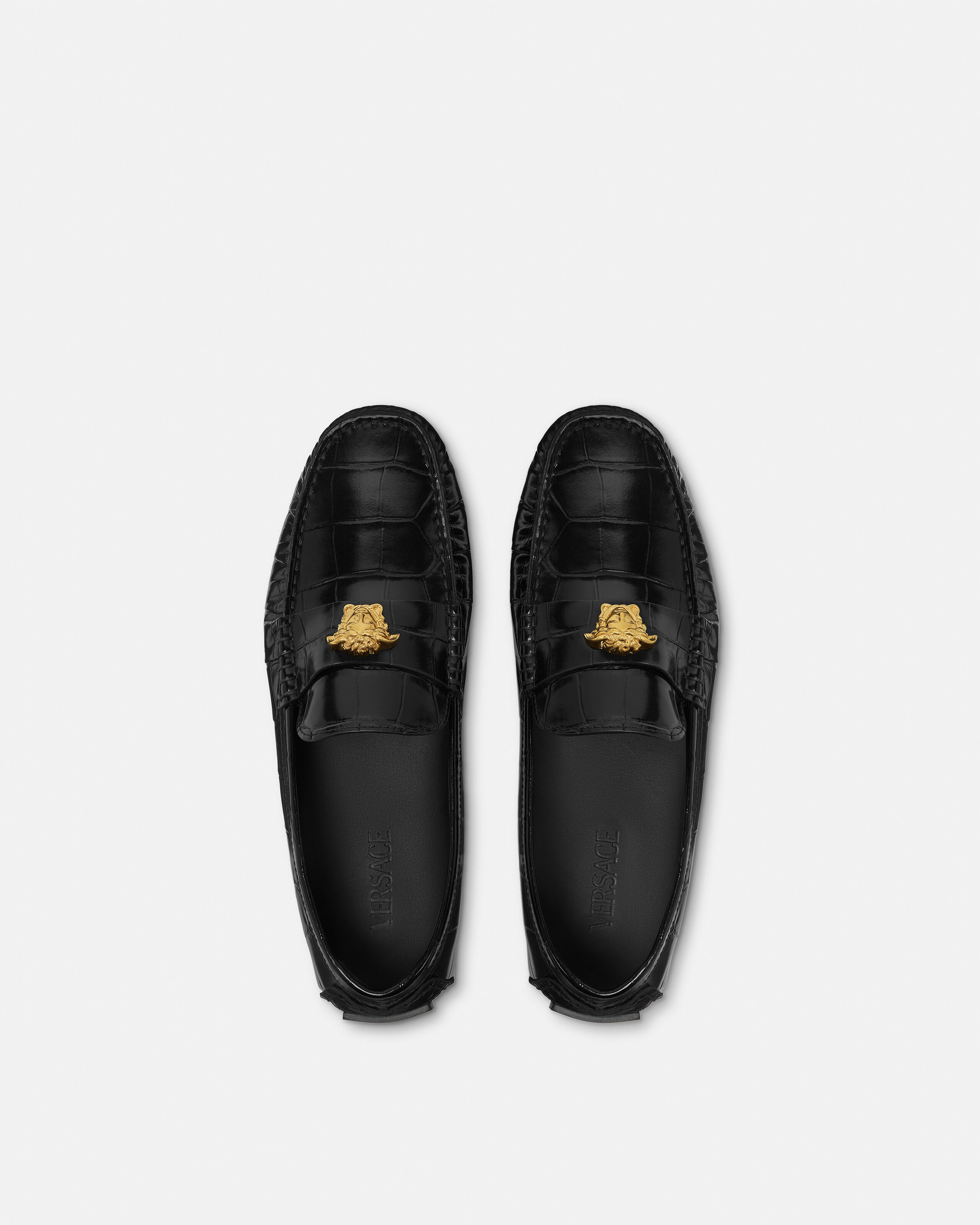 メドゥーサ レザー ドライバー シューズ ブラック,ゴールド | VERSACE JP