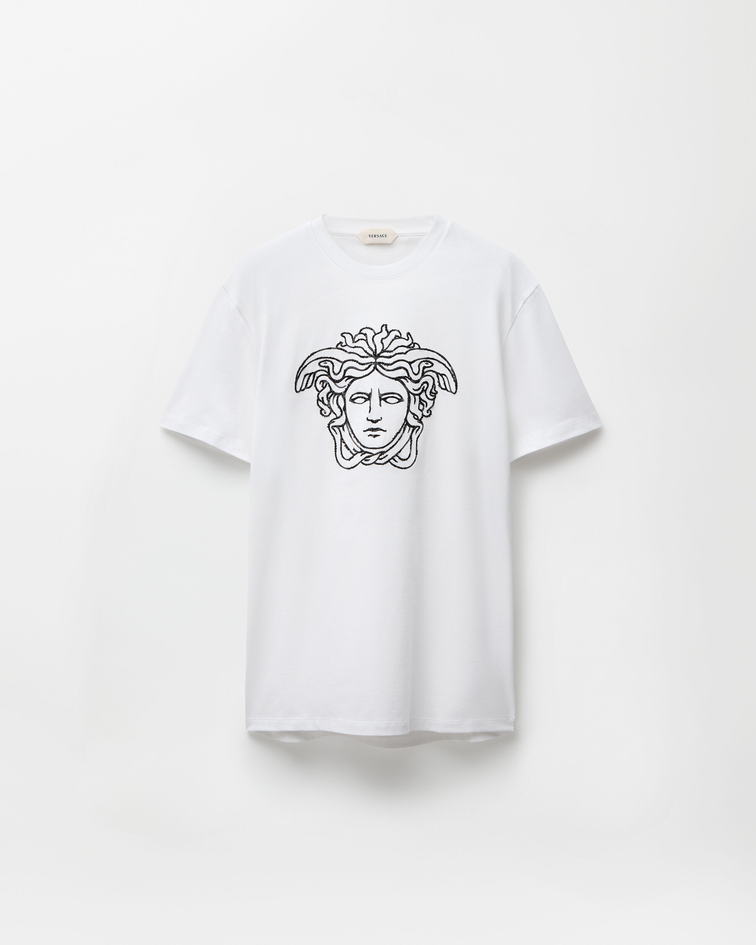 刺繍入り ロゴ コットンジャージー Tシャツ ホワイト | VERSACE JP