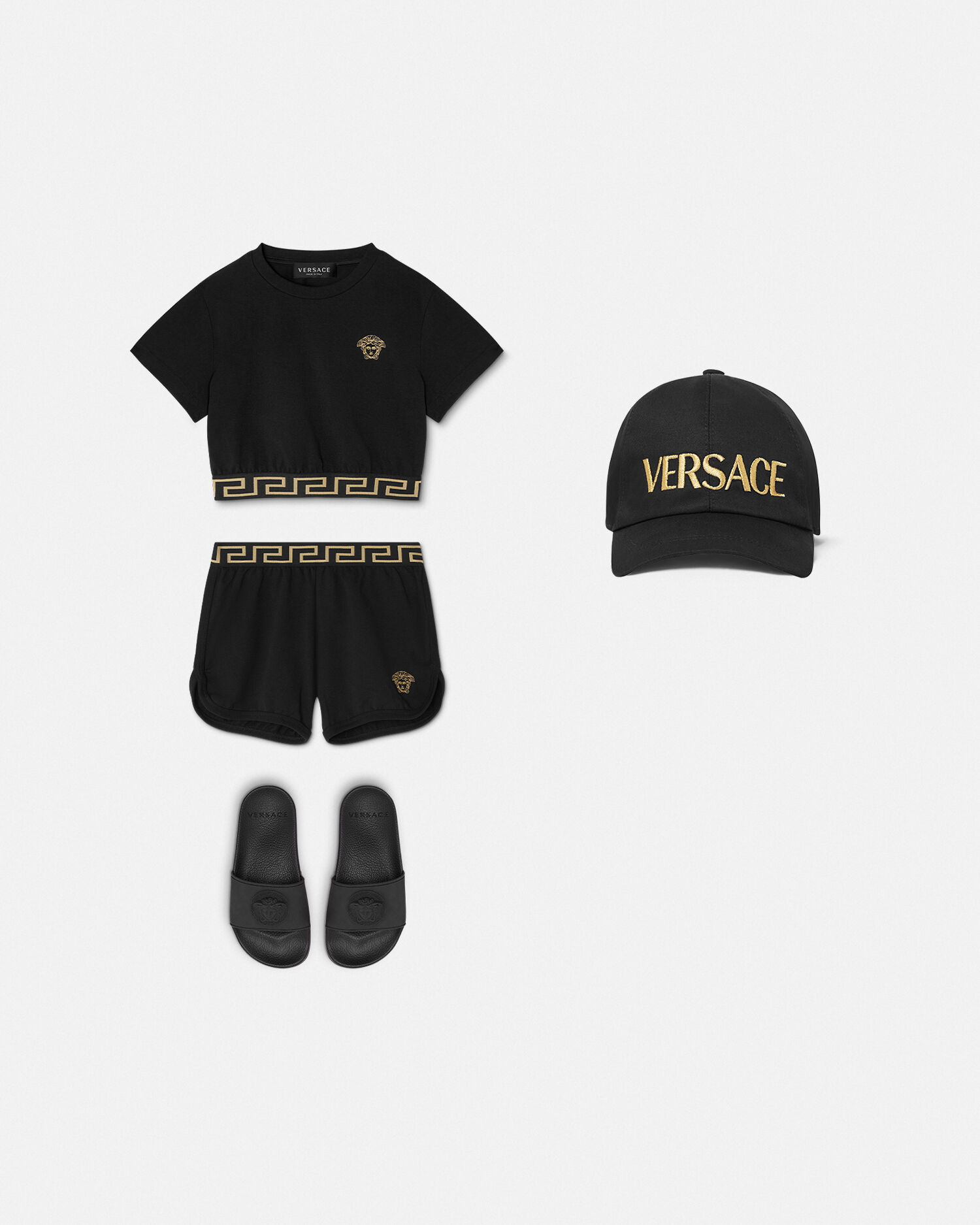 Versace【ドッグTシャツ☆ブラック/ホワイト】関税送料込 グレカ ボーダー クロップ キッズ Tシャツ ブラック | VERSACE JP
