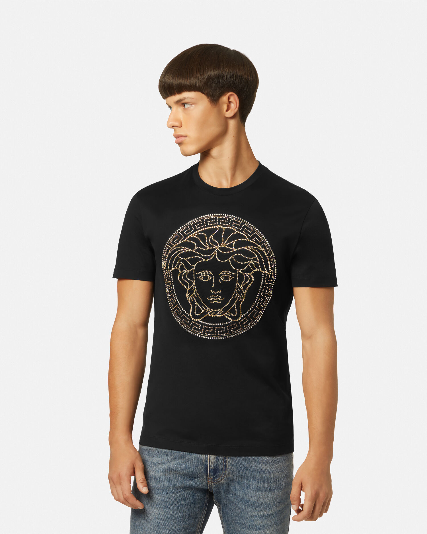 装飾付き コットンジャージー Tシャツ ブラック | VERSACE JP