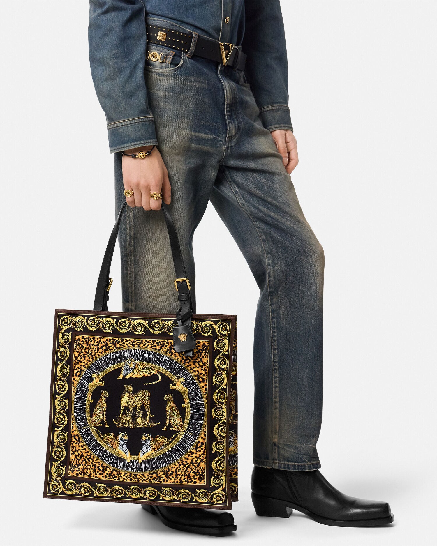 トートバッグ ワイルド キャッツ ブラック,ゴールド | VERSACE JP