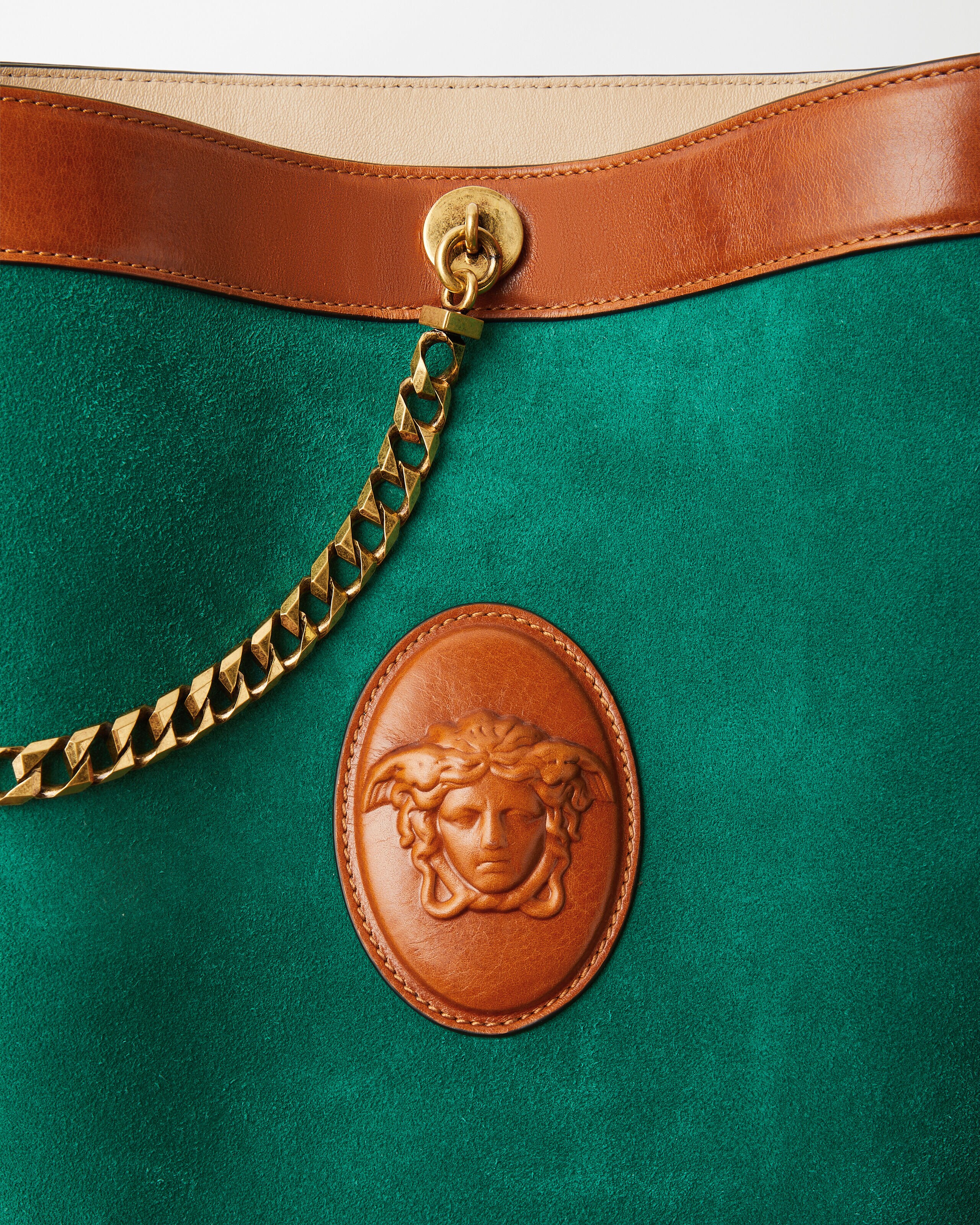ピヴォ スモール スエード バケット バッグ グリーン | VERSACE JP