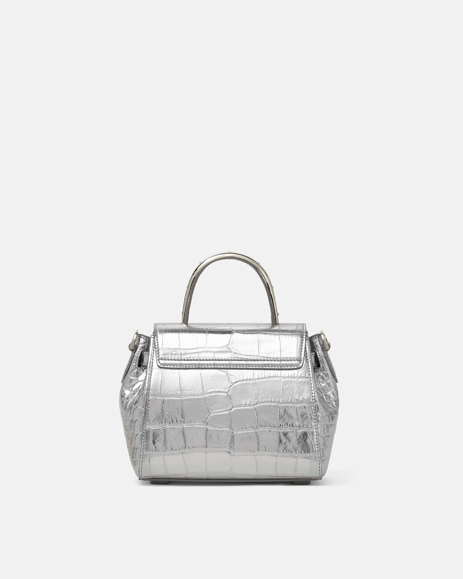 クロコ型押し ラ メドゥーサ スモール ハンドバッグ シルバー | VERSACE JP