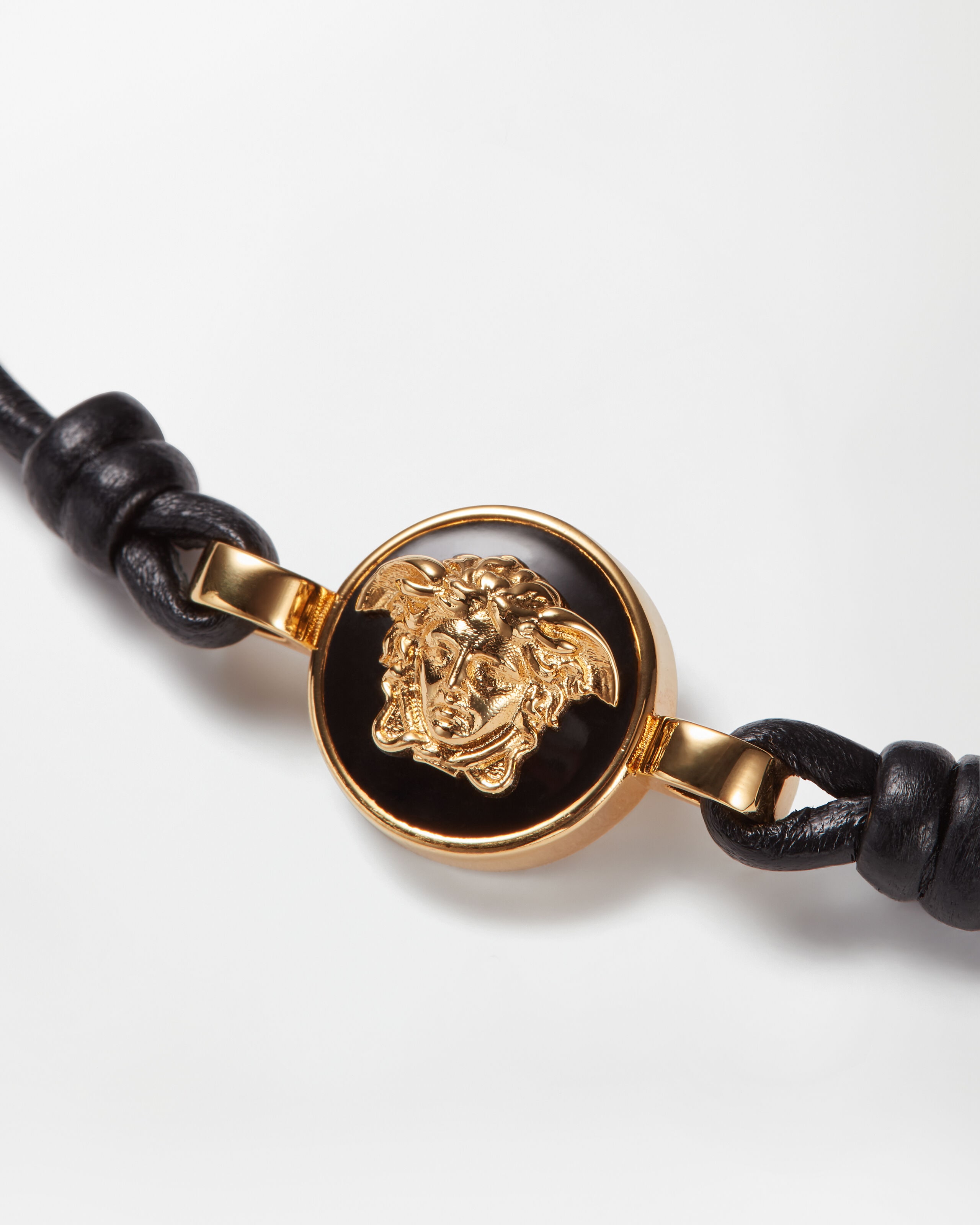 メドゥーサ レザー ブレスレット ブラック,ゴールド | VERSACE JP
