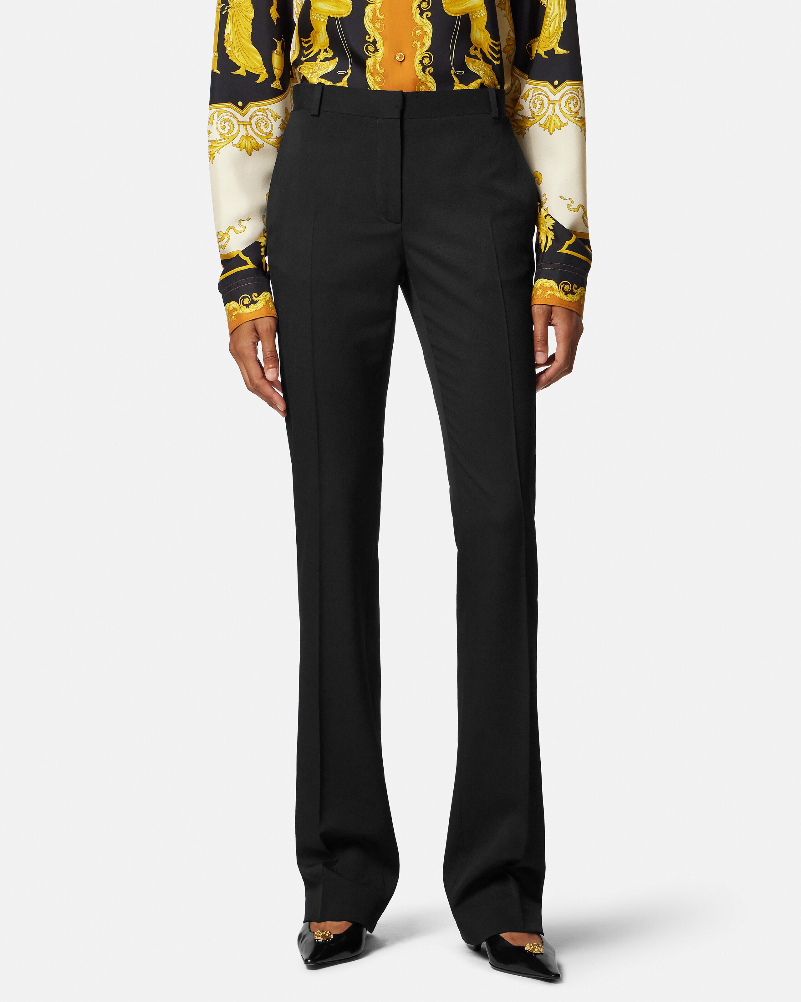 ストレッチ ウールギャバジン スリム パンツ ブラック | VERSACE JP