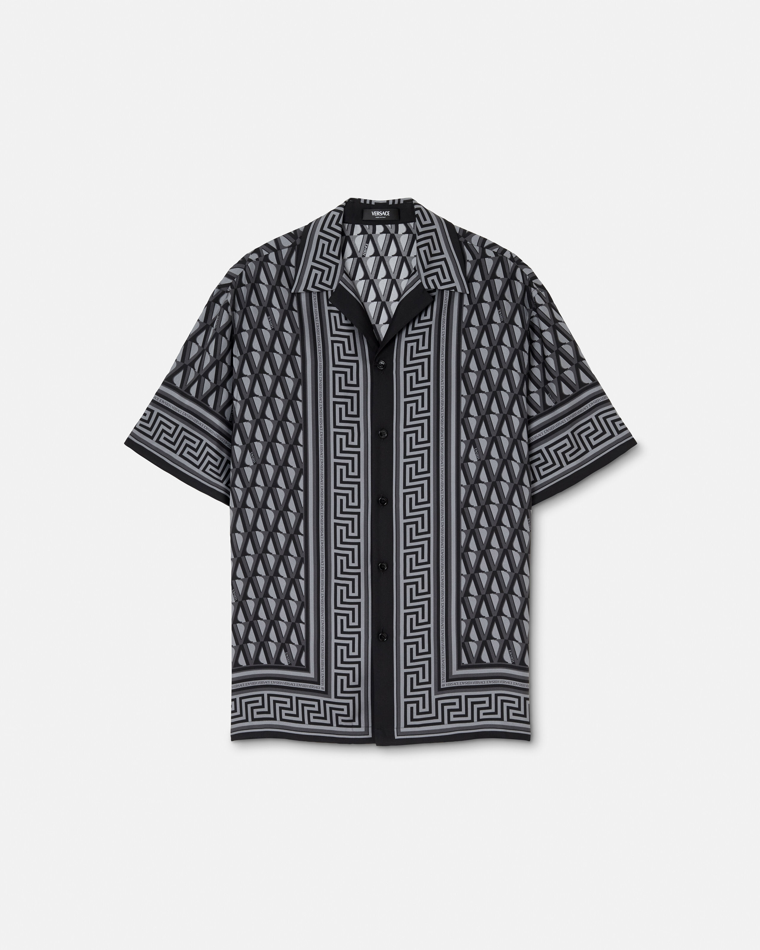 プリント シルク ツイル スリム シャツ ブラック,グレー | VERSACE JP