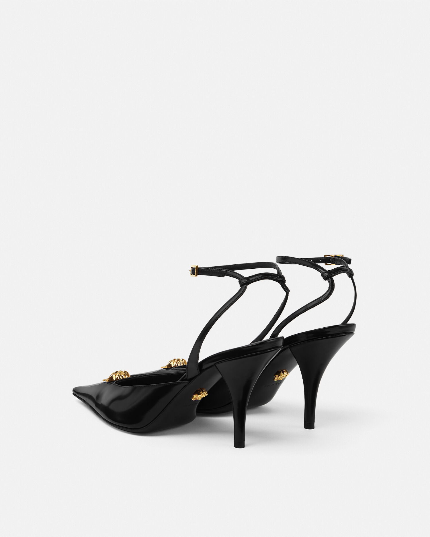 VERSACE ラ メドゥーサ レザー スリングバック パンプス クリスタル メドゥーサ ライター ホルダー ブラック,ゴールド