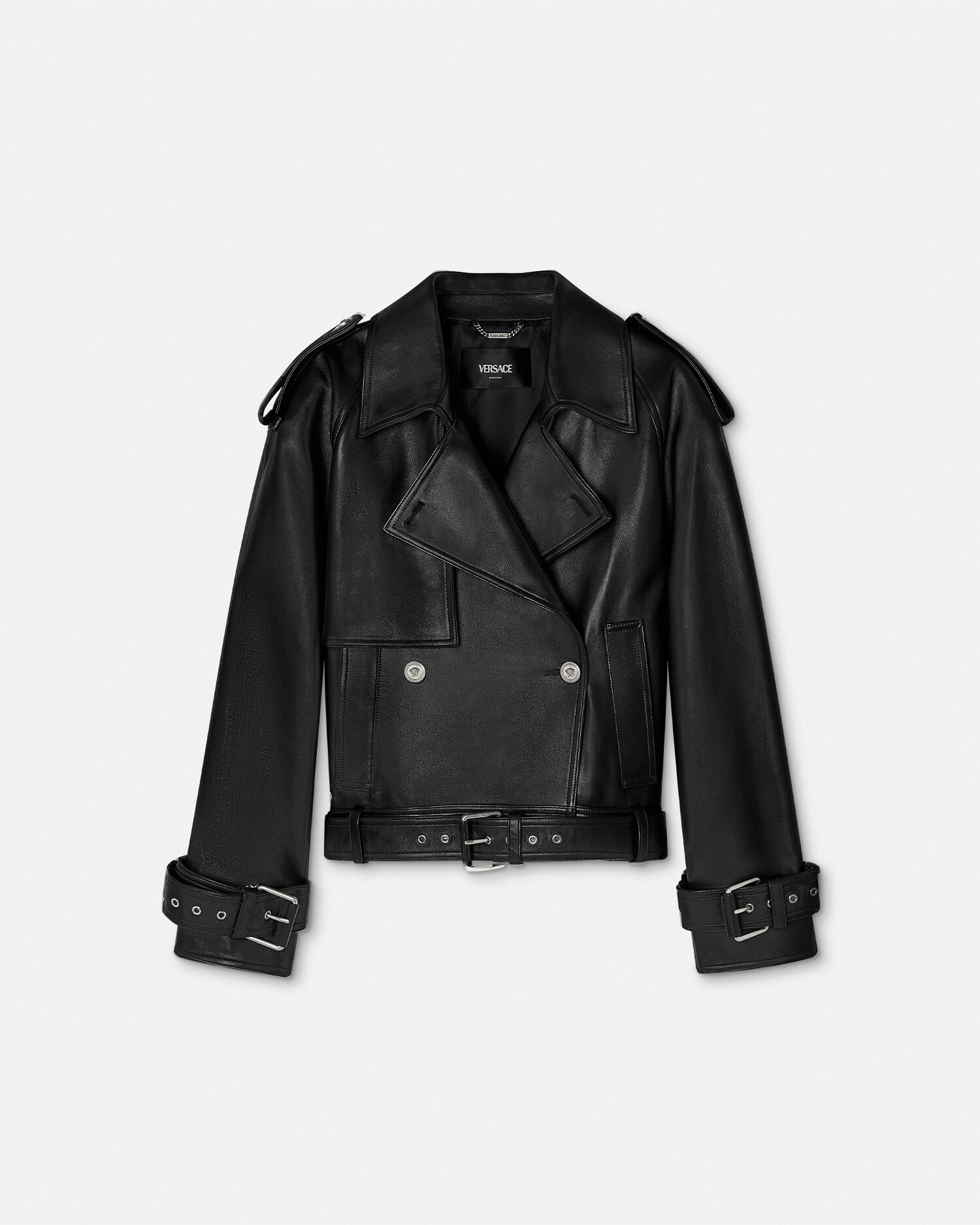 プロンジェ レザー クロップ トレンチ ジャケット | VERSACE JP