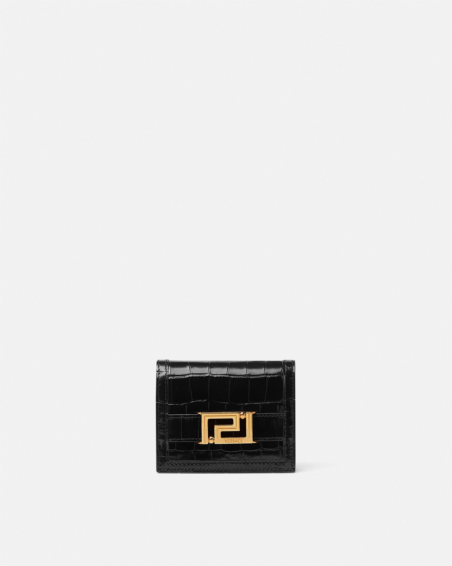 クロコ型押し グレカ ゴッデス ウォレット ブラック,ゴールド | VERSACE JP