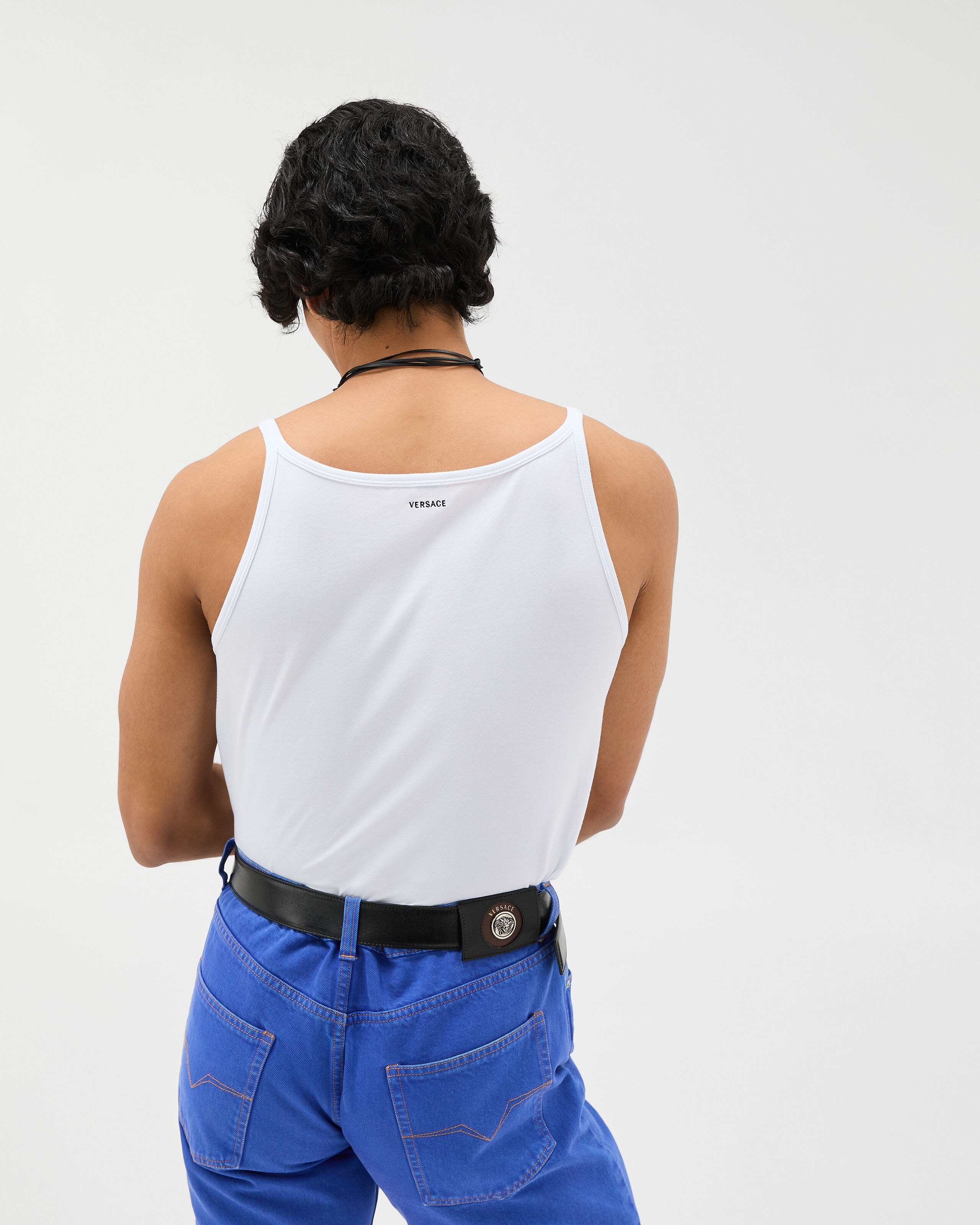 刺繍入り コットンジャージー タンク トップ ホワイト | VERSACE JP