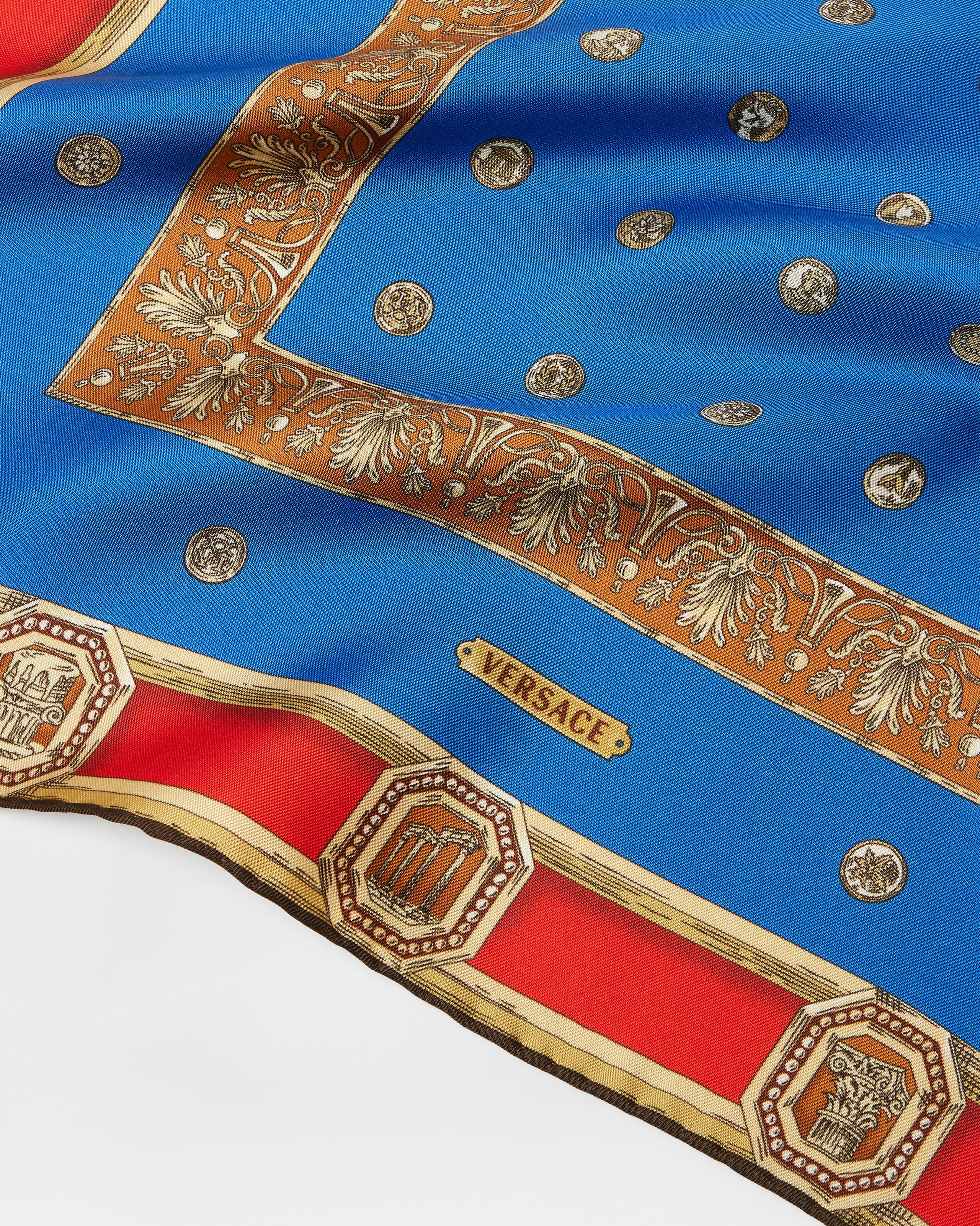 プリント シルク ツイル スカーフ 45 cm ブルー,レッド | VERSACE JP