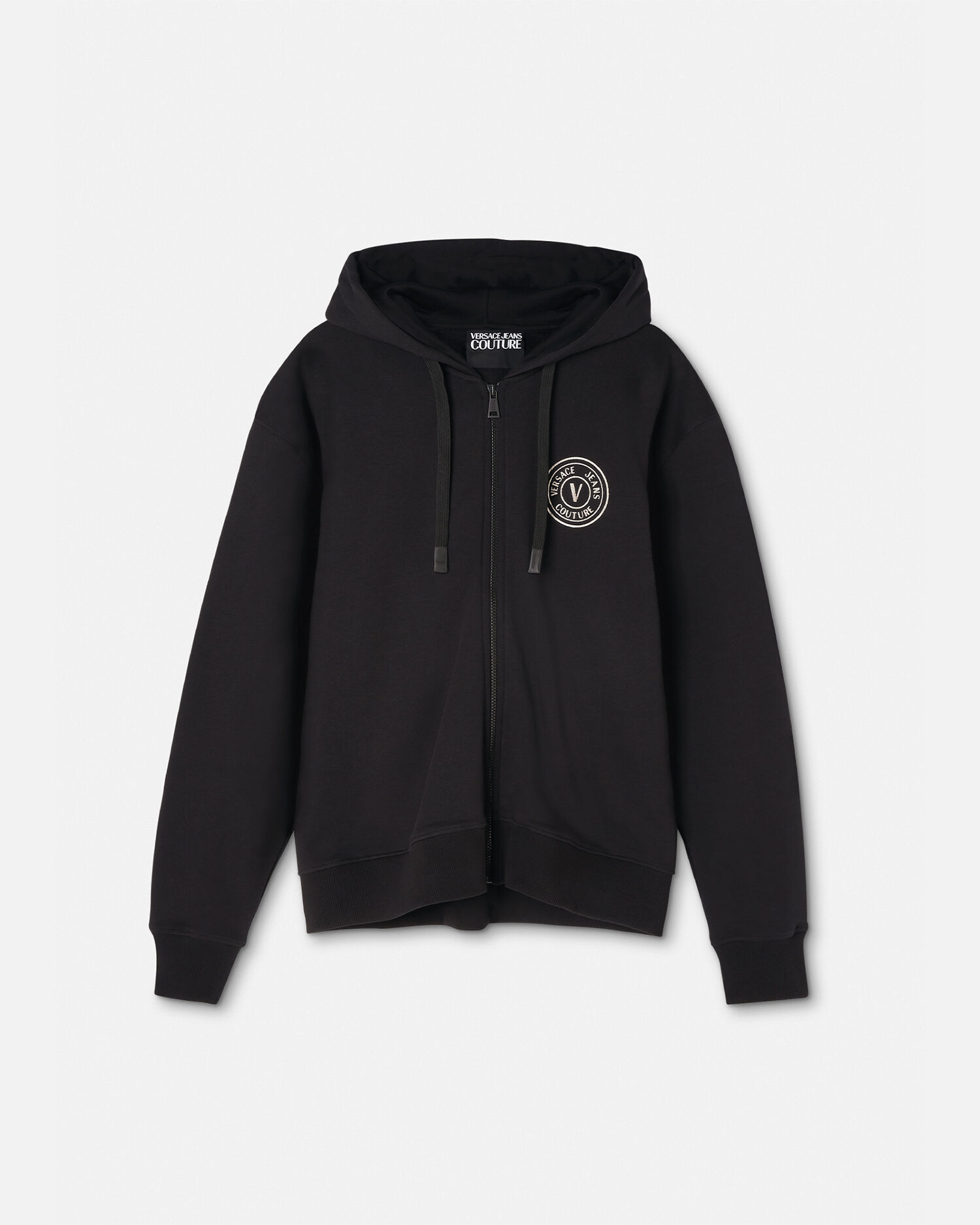 ★VERSACE★ V エンブレム ジッパー フーディ 関税送料込* レターV エンブレム ジッパー フーディ ブラック | VERSACE JP