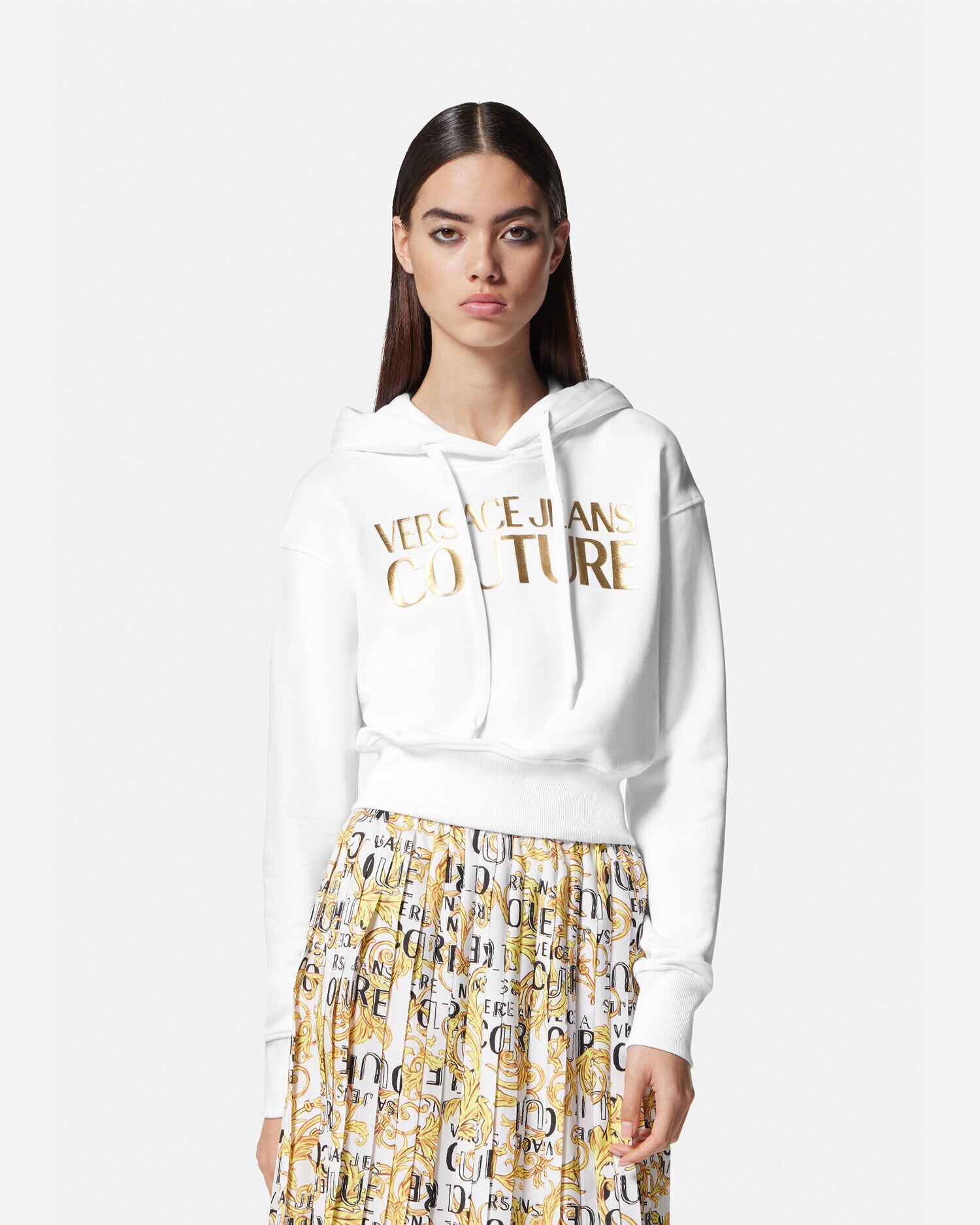 ロゴ クロップ フーディ ホワイト,プリント | VERSACE JP