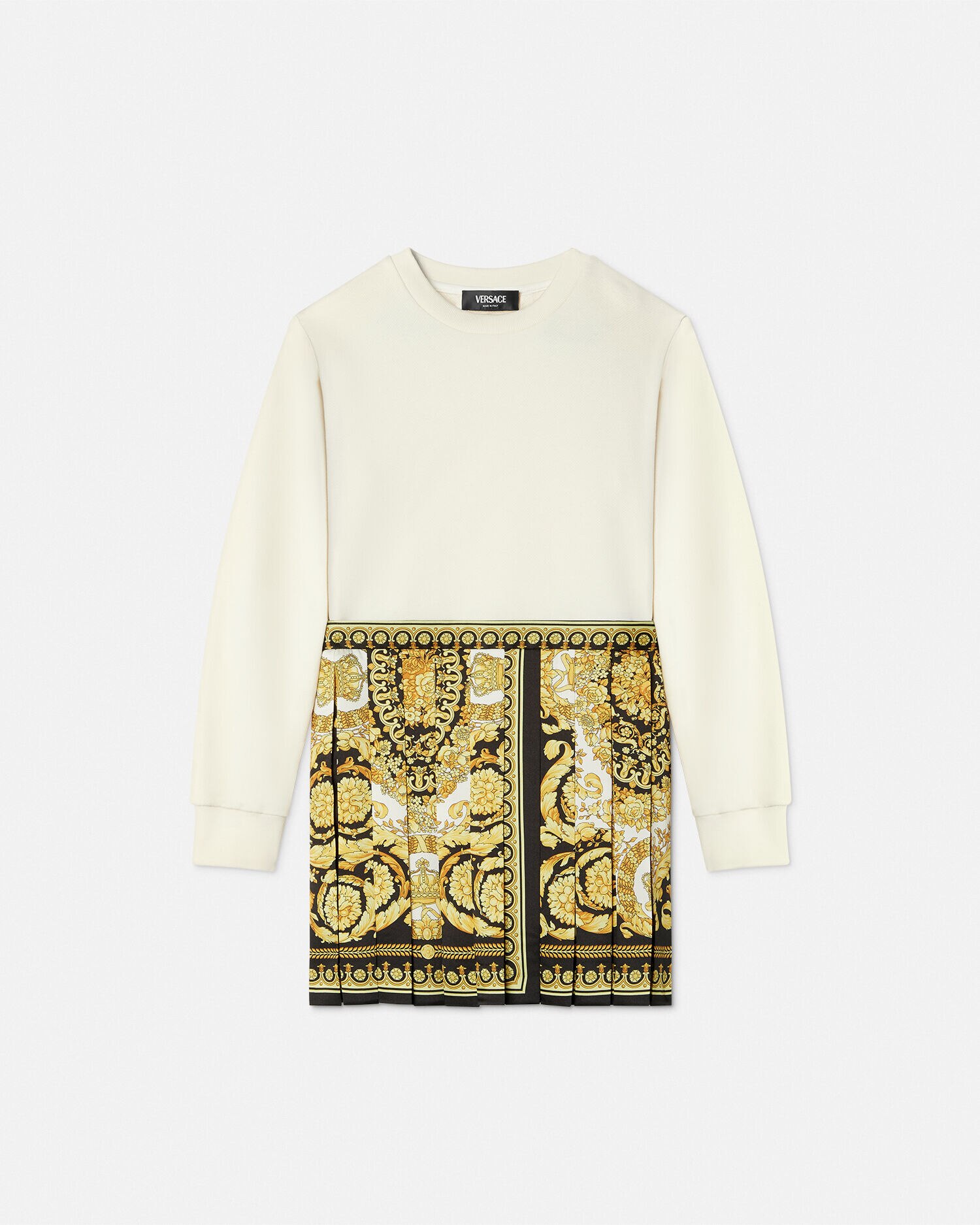 VERSACE キッズ バロック柄 スウェットワンピース ドレス スウェットシャツ ドレス バロッコ フーラード キッズ ゴールド