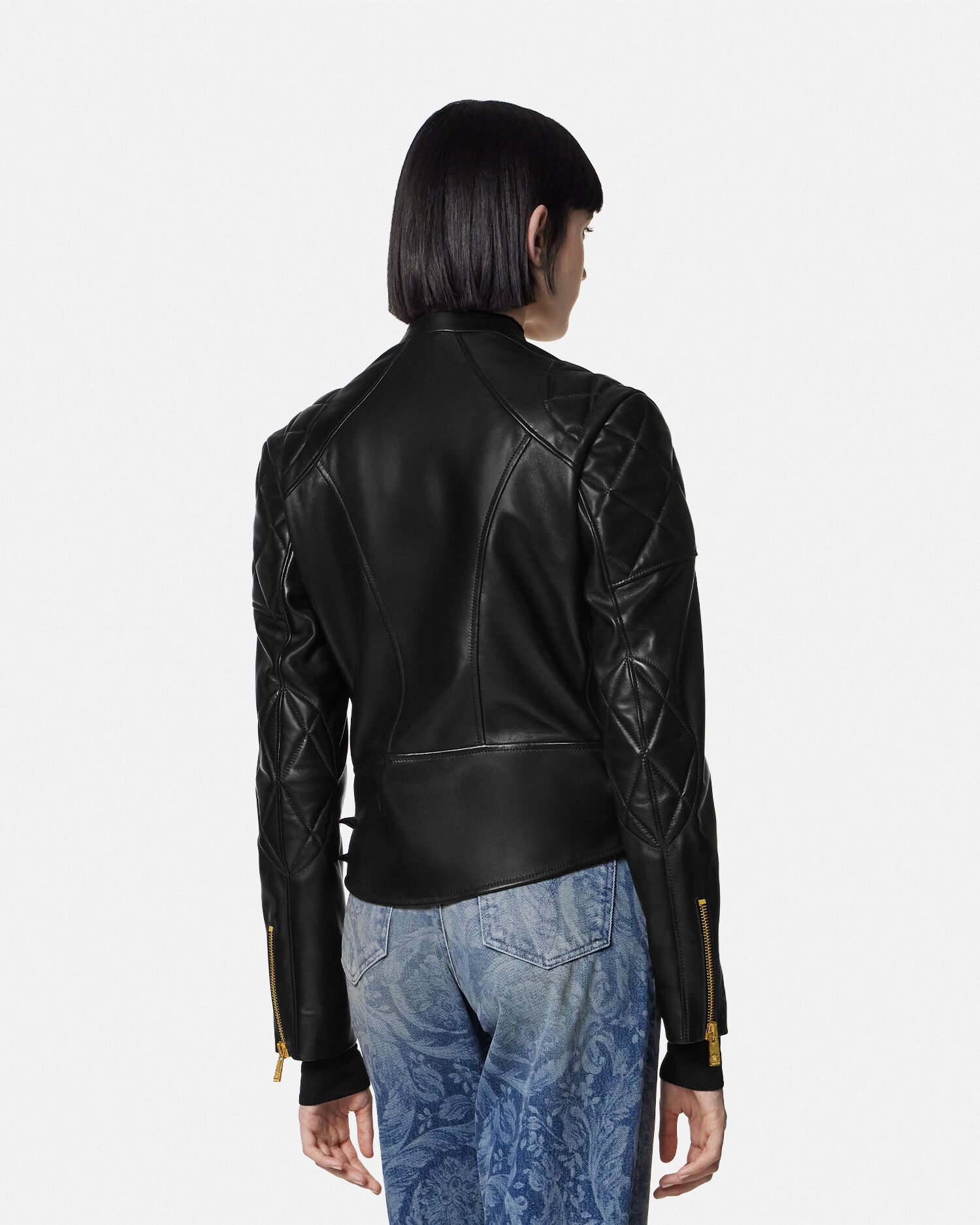 gianni versace レザー　ジャケット Leather Biker Jacket Black | VERSACE US