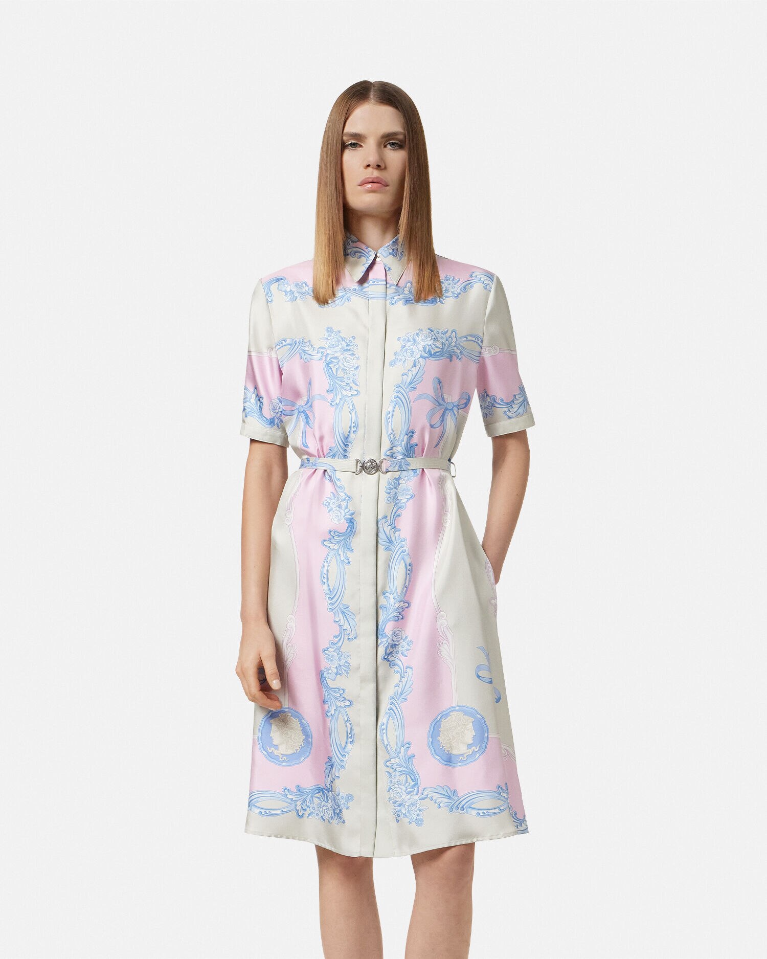 VERSACE 定価40万円 美品ドレス Versace ヴェルサーチェ オールオーバー ミニドレス | ピンク