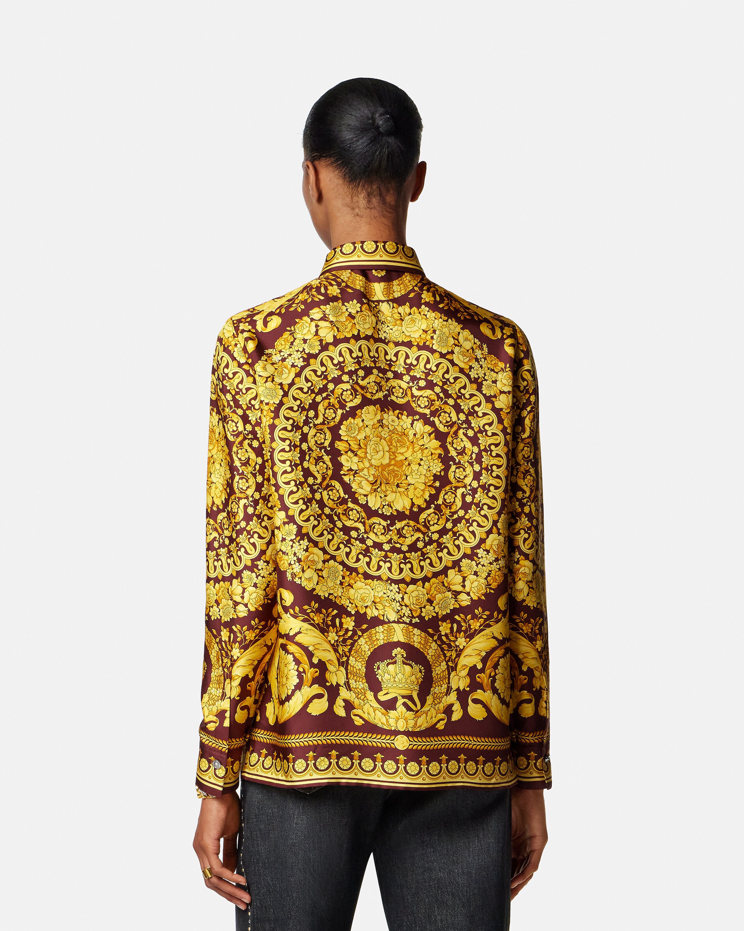 プリント シルク シャツ バーガンディ,ゴールド | VERSACE JP