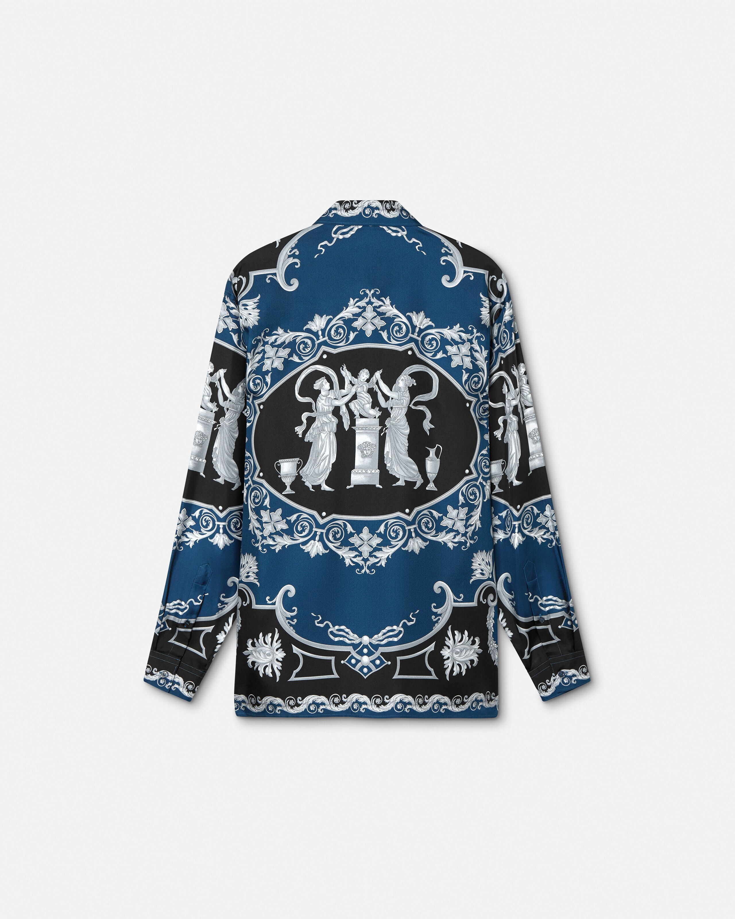 プリント シルク ツイル レギュラー シャツ ブラック,ブルー | VERSACE JP