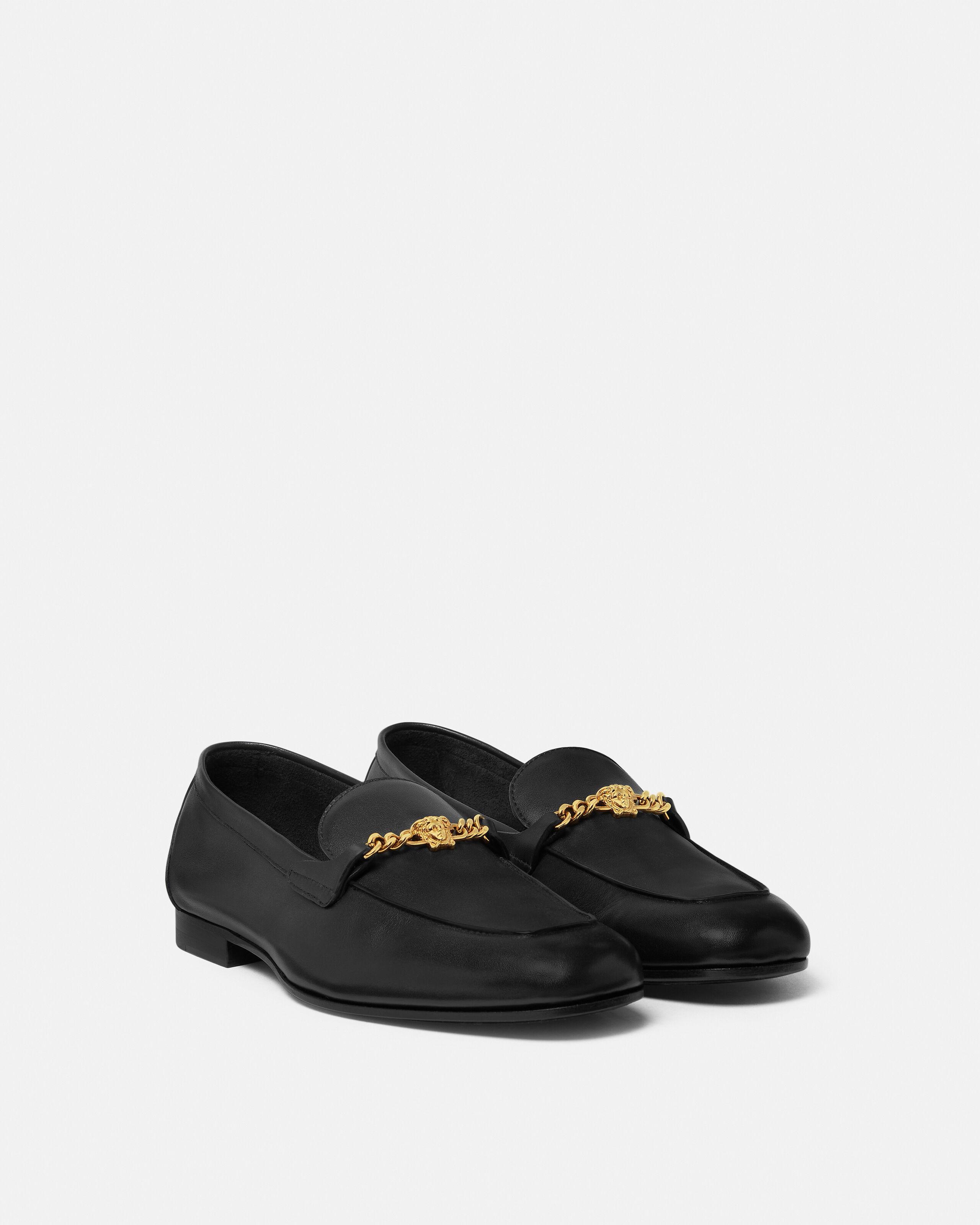 VERSACE メドゥーサロゴ　ブラック×ゴールド　ローファー　37サイズ メドゥーサ レザー ローファー ブラック,ゴールド | VERSACE JP