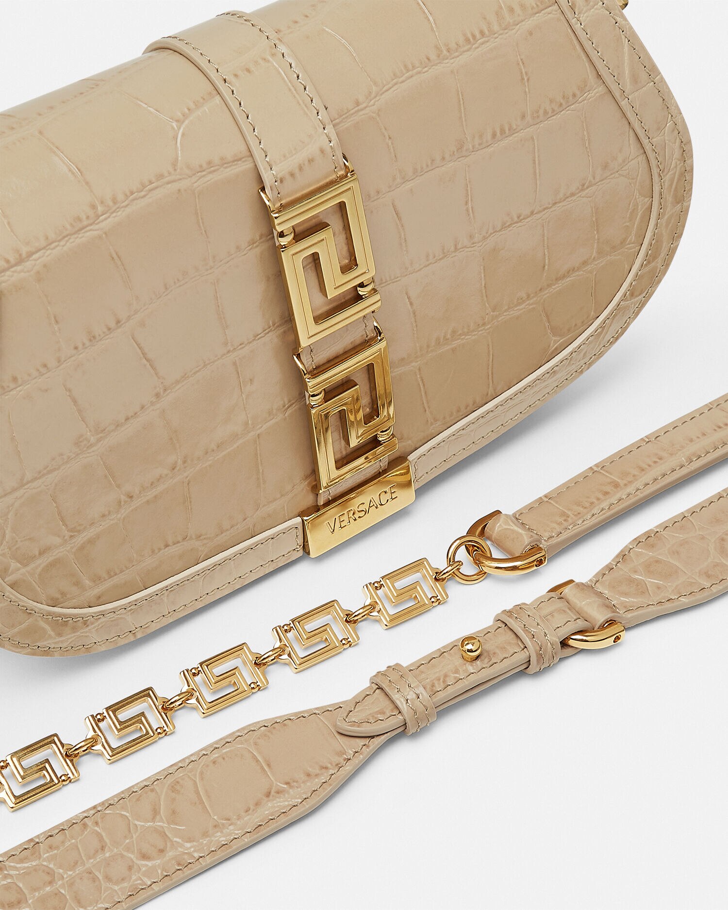 クロコ型押し グレカ ゴッデス ショルダー バッグ ベージュ | VERSACE JP