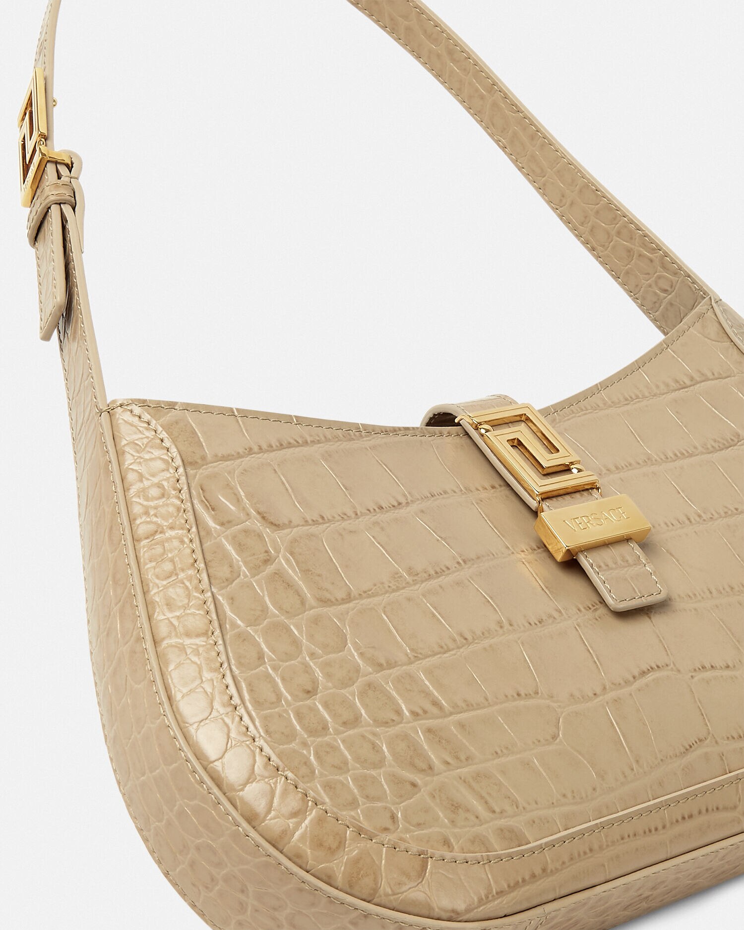 クロコ型押し グレカ ゴッデス ホーボー バッグ ベージュ | VERSACE JP